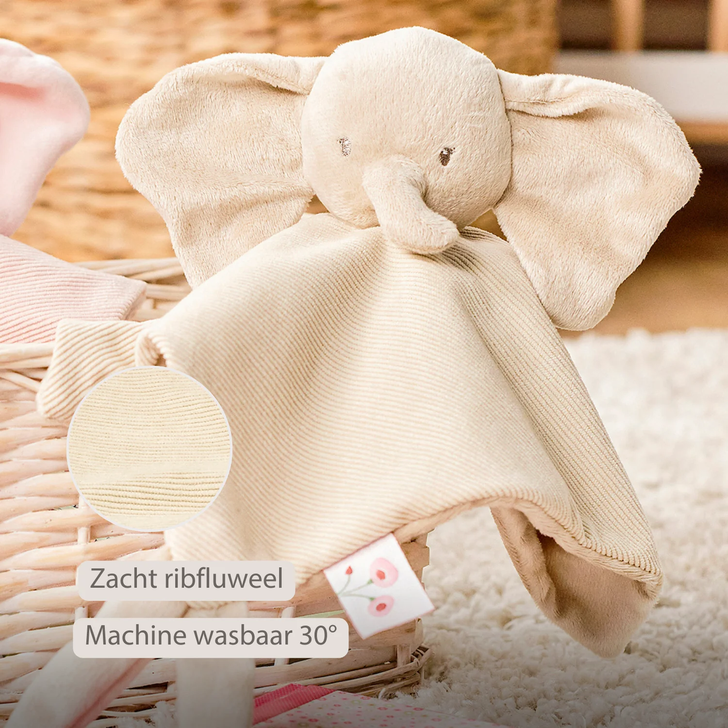 FanFan Baby Cuddly blanket - 27 x 27 cm - Doudou Elephant - Sand - Image 19