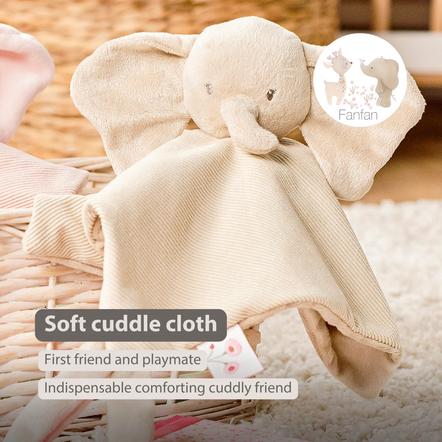 FanFan Baby Cuddly blanket - 27 x 27 cm - Doudou Elephant - Sand - Image 22
