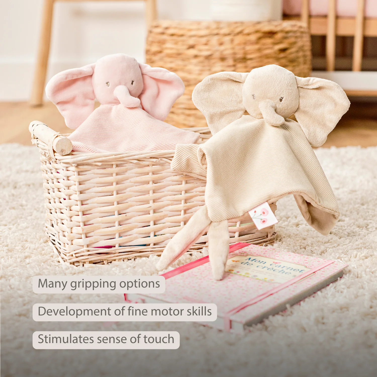 FanFan Baby Cuddly blanket - 27 x 27 cm - Doudou Elephant - Sand - Image 23