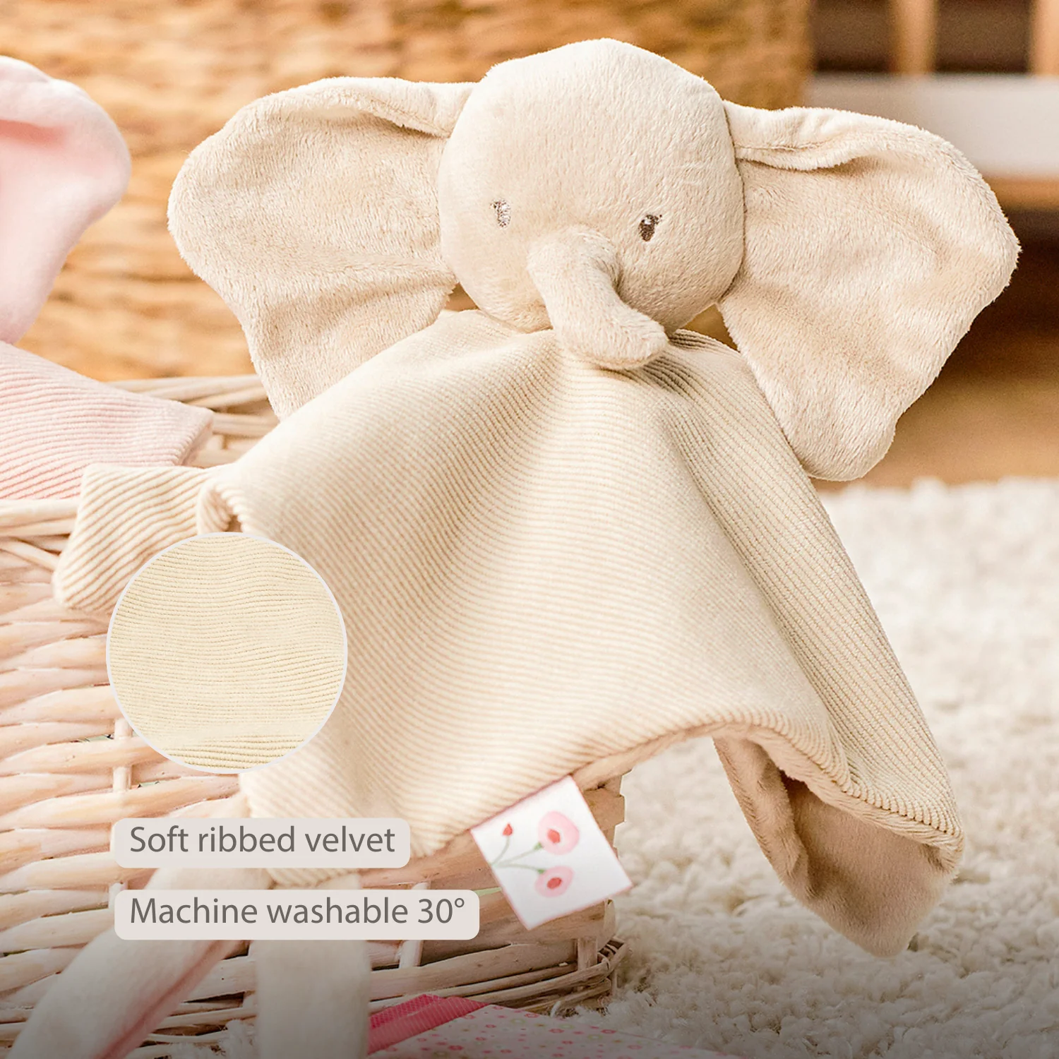 FanFan Baby Cuddly blanket - 27 x 27 cm - Doudou Elephant - Sand - Image 24