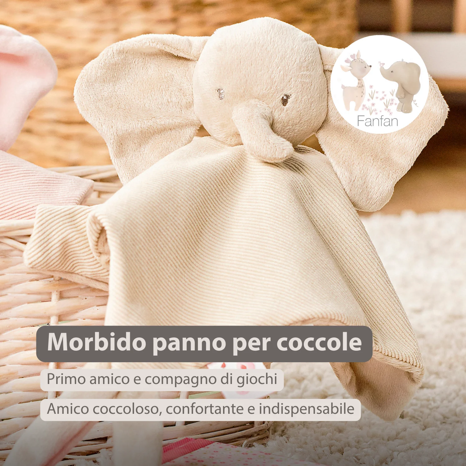 FanFan Baby Cuddly blanket - 27 x 27 cm - Doudou Elephant - Sand - Image 7
