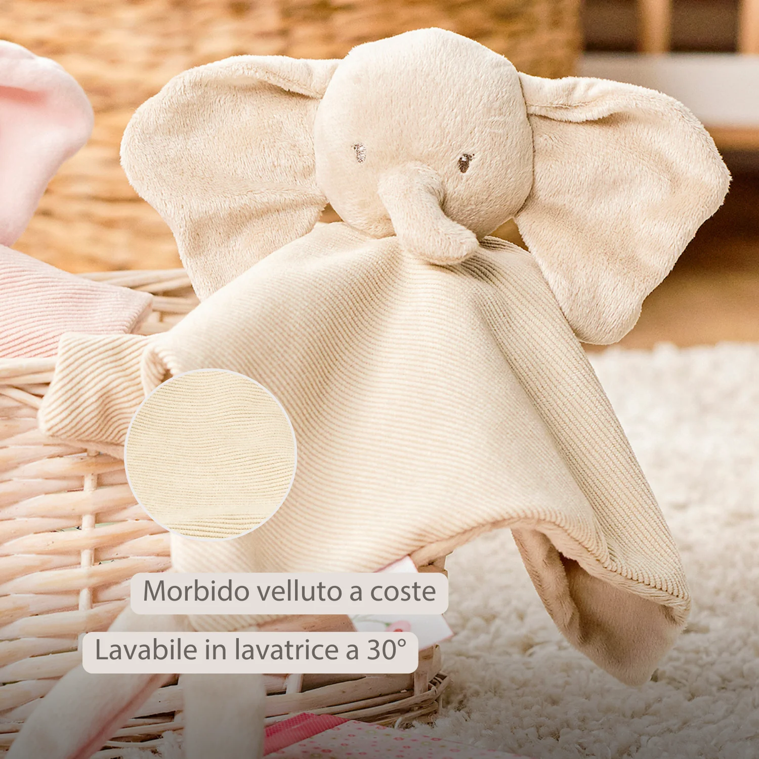 FanFan Baby Cuddly blanket - 27 x 27 cm - Doudou Elephant - Sand - Image 9