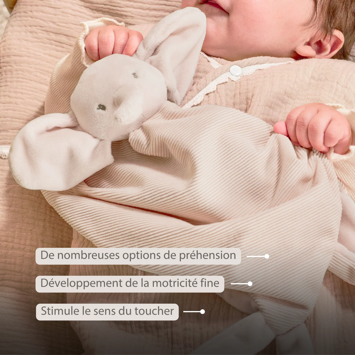 FanFan Baby Cuddly blanket - 65 x 40 cm - Doudou Elephant - Sand - Image 11