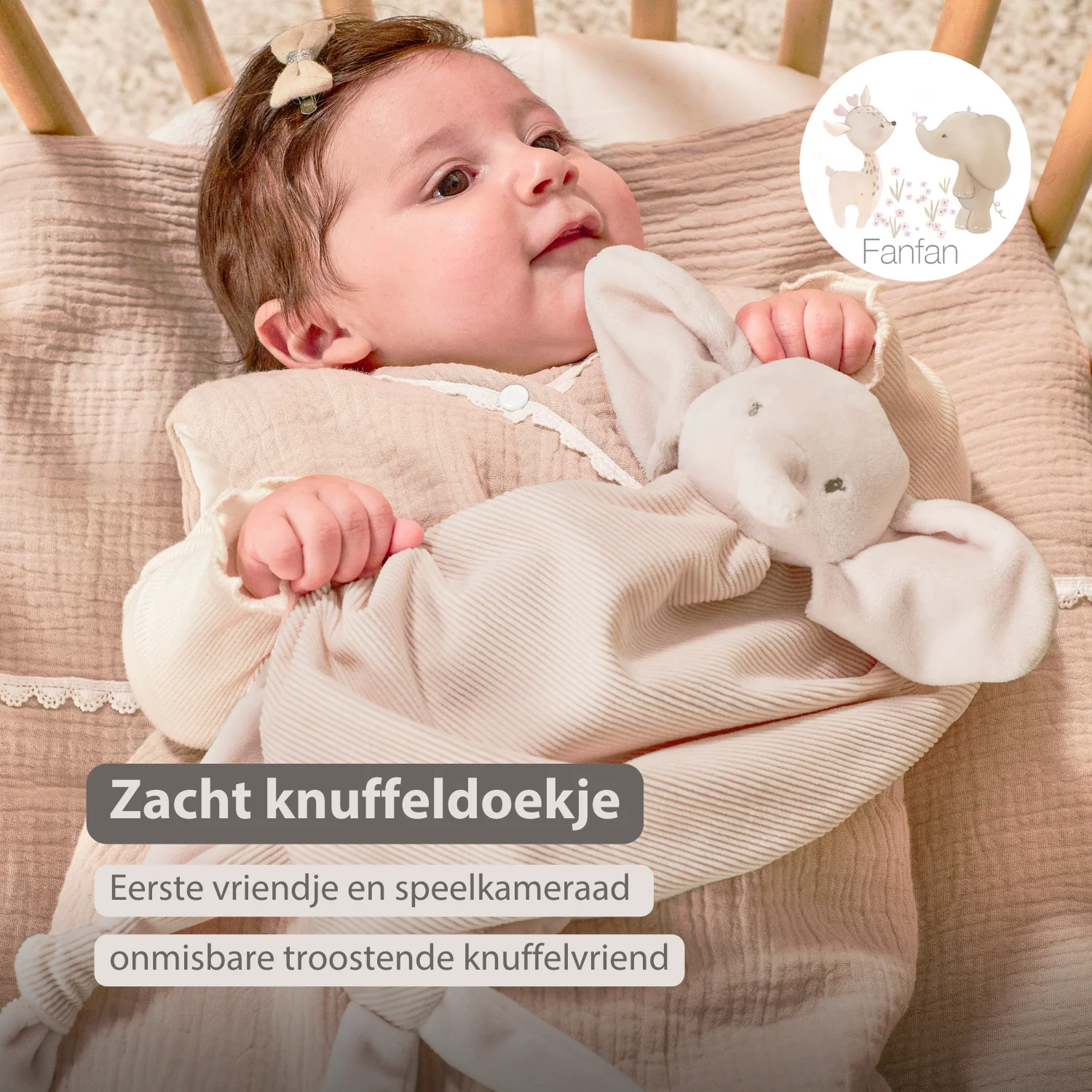 FanFan Baby Cuddly blanket - 65 x 40 cm - Doudou Elephant - Sand - Image 14