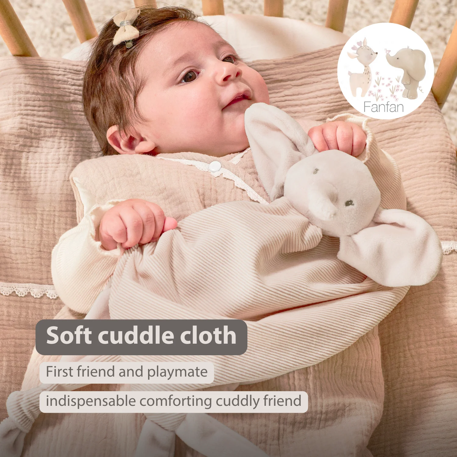 FanFan Baby Cuddly blanket - 65 x 40 cm - Doudou Elephant - Sand - Image 18