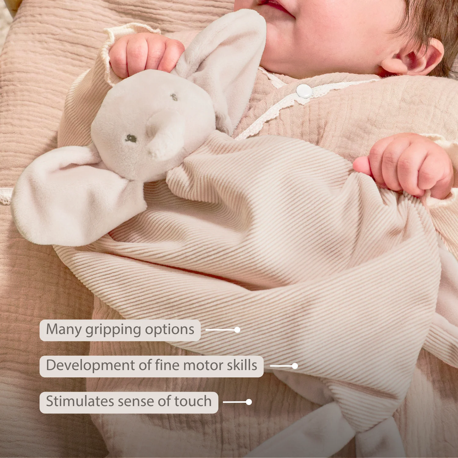 FanFan Baby Cuddly blanket - 65 x 40 cm - Doudou Elephant - Sand - Image 19