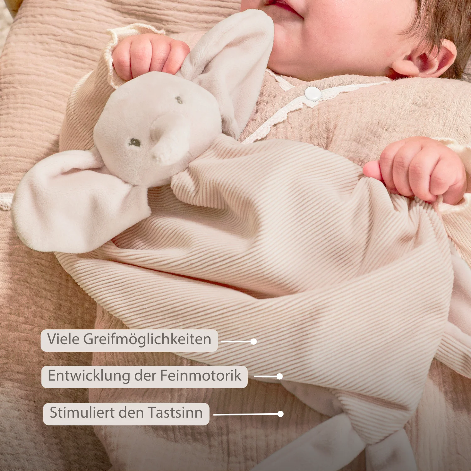 FanFan Baby Cuddly blanket - 65 x 40 cm - Doudou Elephant - Sand - Image 3