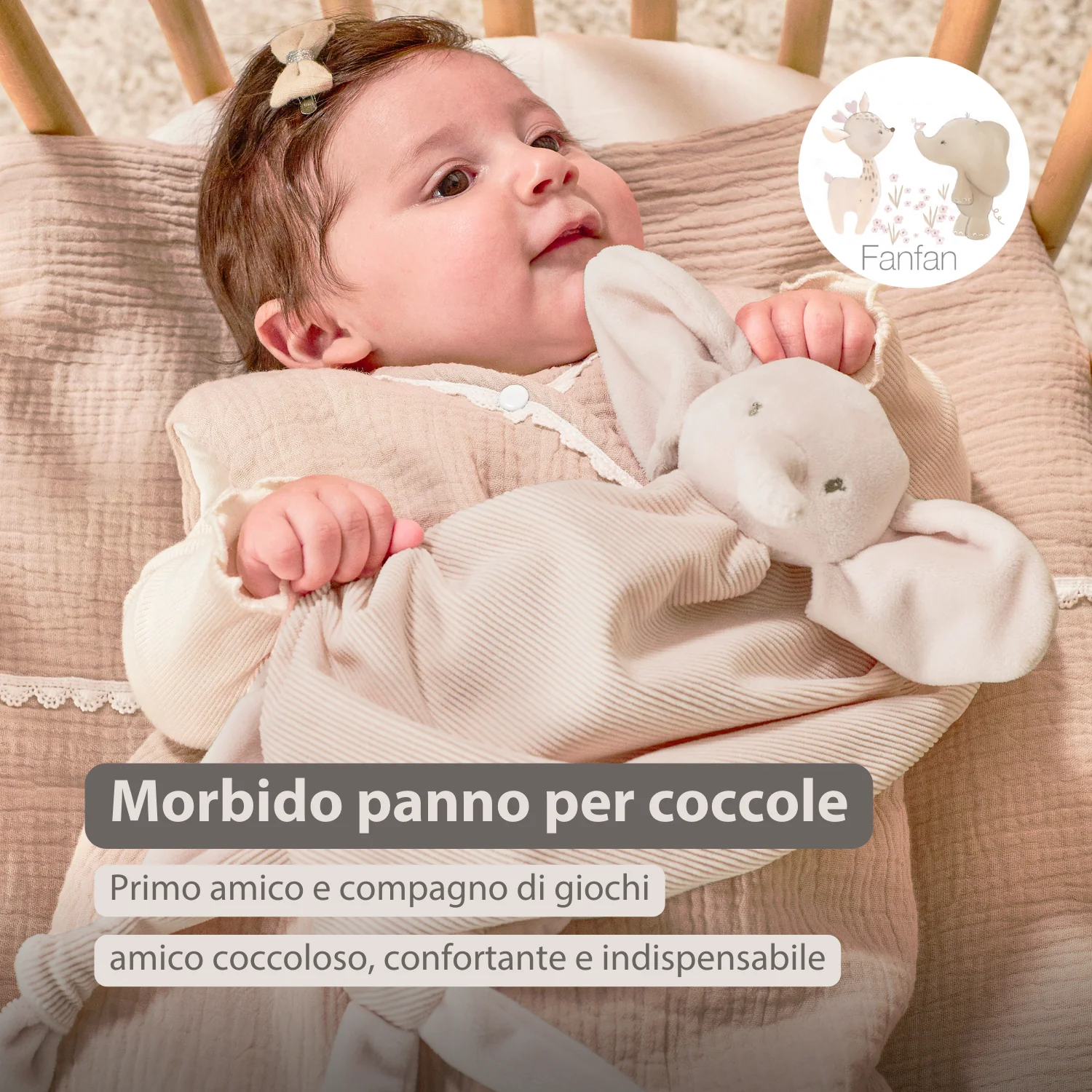 FanFan Baby Cuddly blanket - 65 x 40 cm - Doudou Elephant - Sand - Image 6