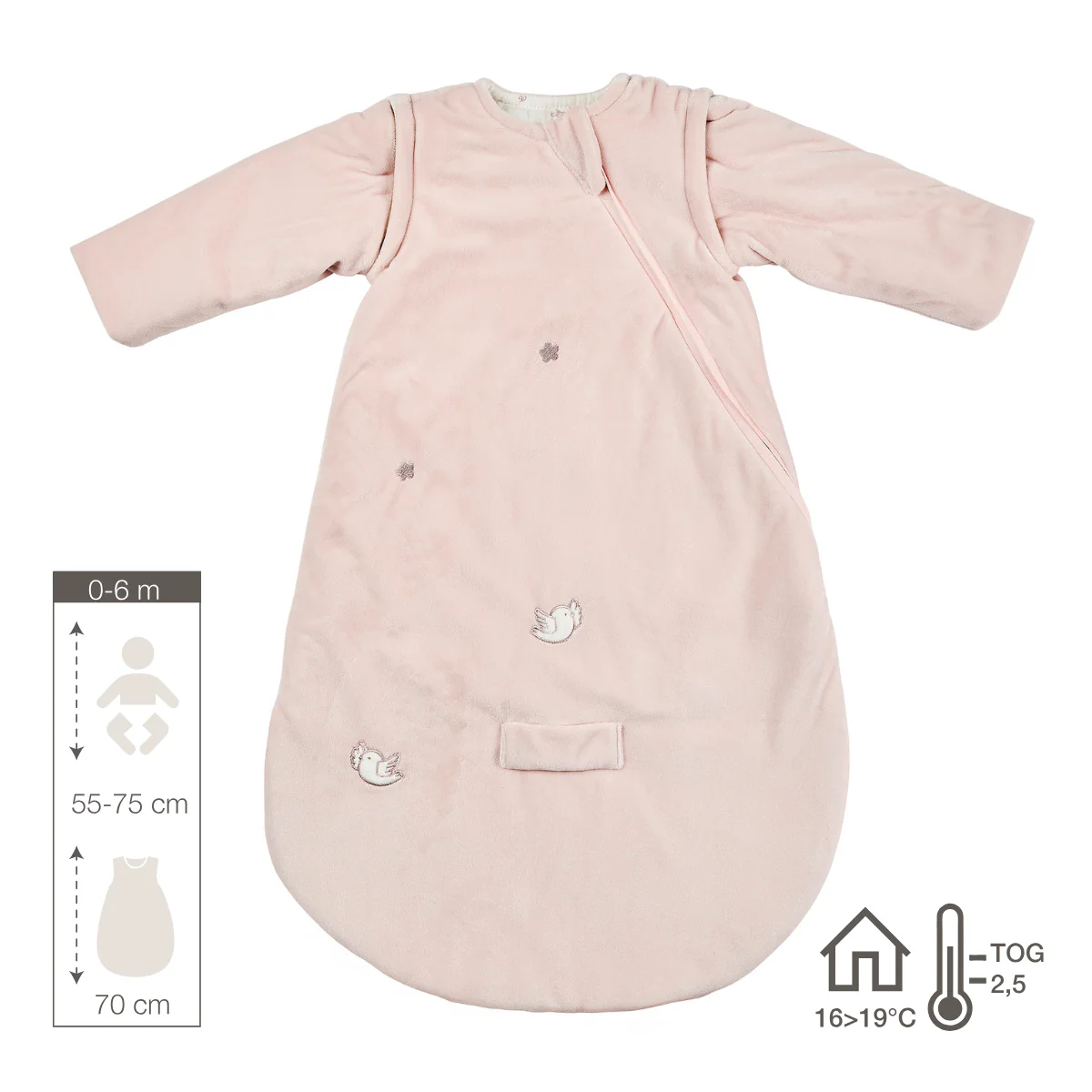 FanFan Baby Sleeping Bag 70 cm – Pink Velour Sleeping Bag with Detachable Sleeves – TOG 2.5 - Image 6