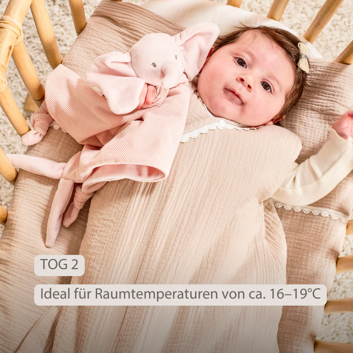 FanFan Baby Sleeping Bag 90 cm – Sand-Colored Sleeping Bag – Tetra Cotton – TOG 2 - Image 5