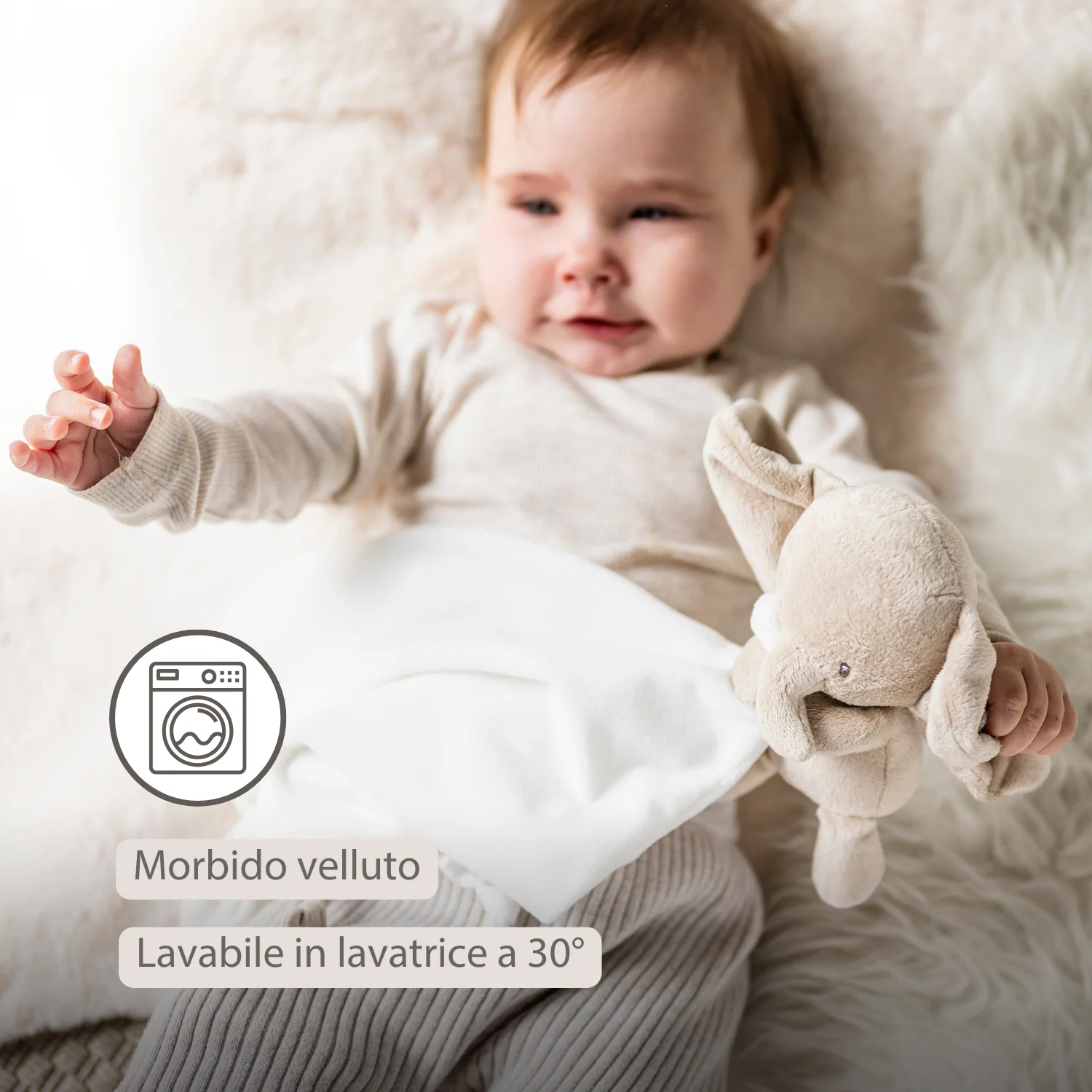 FanFan Baby Stuffed Cloth with Cuddle - 27 x 27 cm - Doudou Elephant - Off White - Image 10