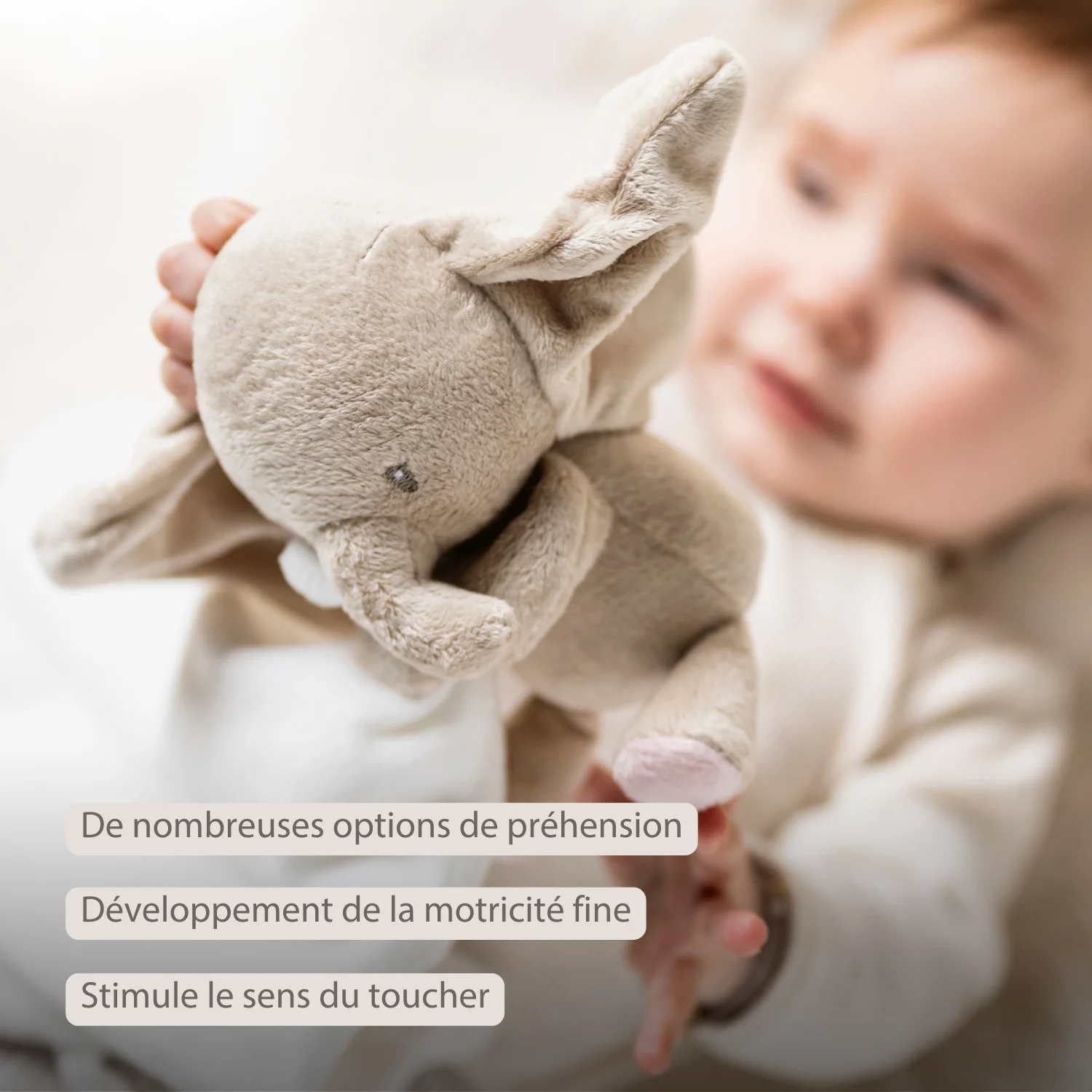 FanFan Baby Stuffed Cloth with Cuddle - 27 x 27 cm - Doudou Elephant - Off White - Image 15