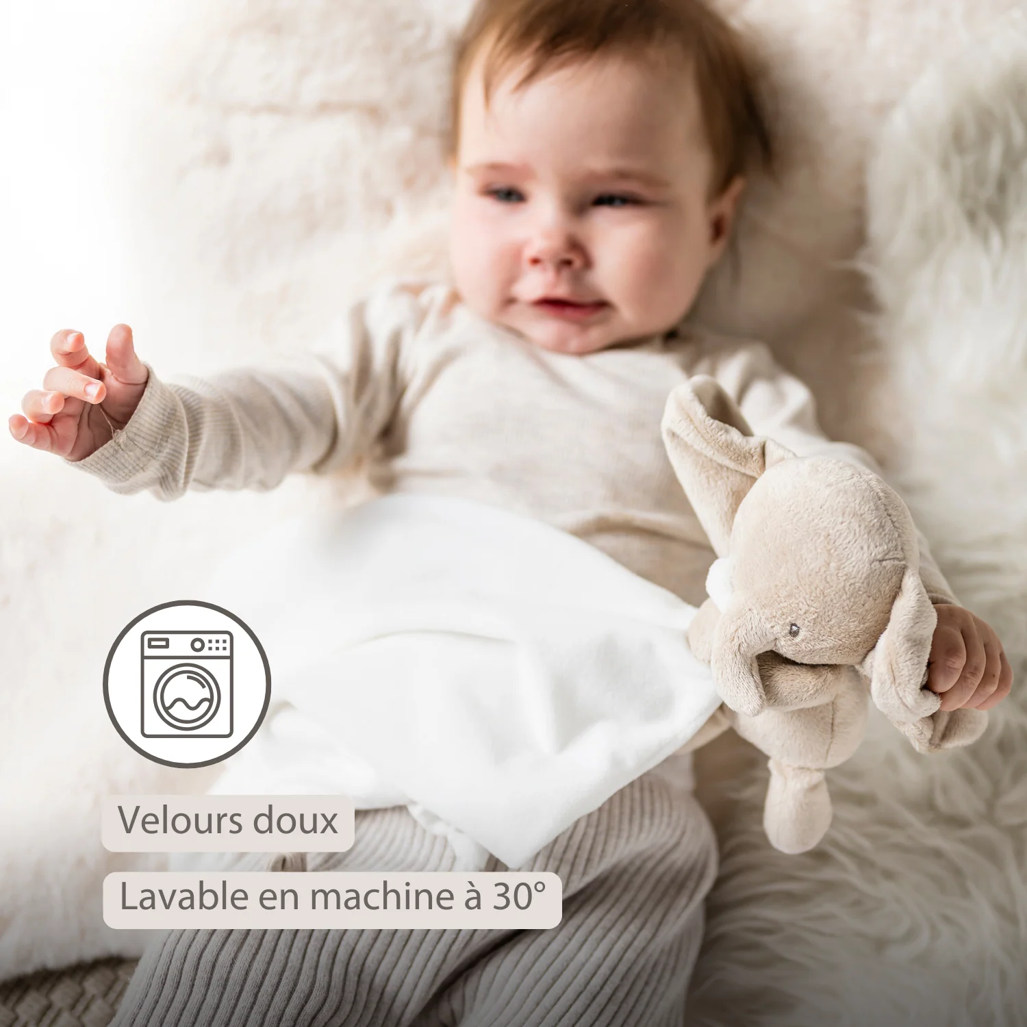 FanFan Baby Stuffed Cloth with Cuddle - 27 x 27 cm - Doudou Elephant - Off White - Image 16