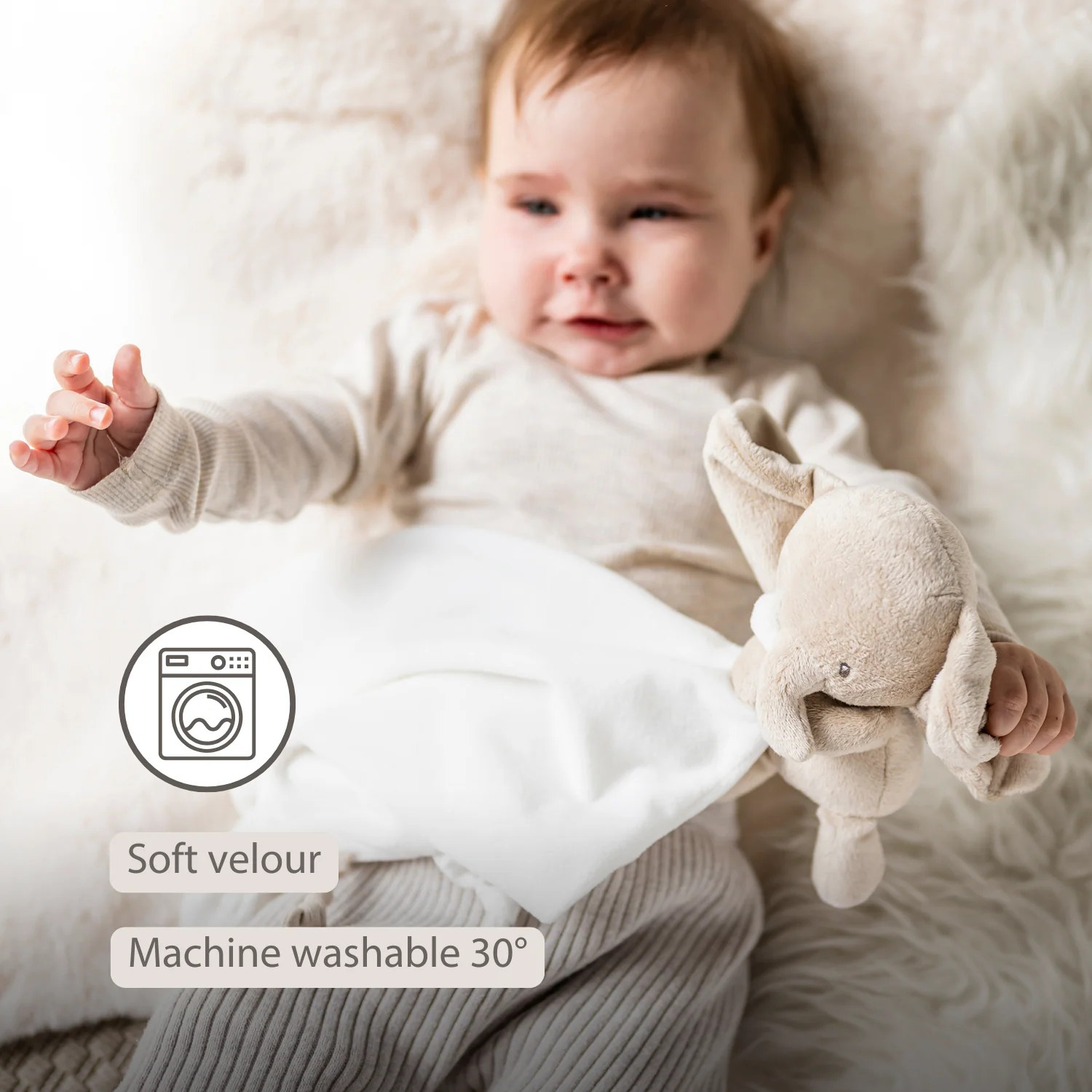 FanFan Baby Stuffed Cloth with Cuddle - 27 x 27 cm - Doudou Elephant - Off White - Image 28