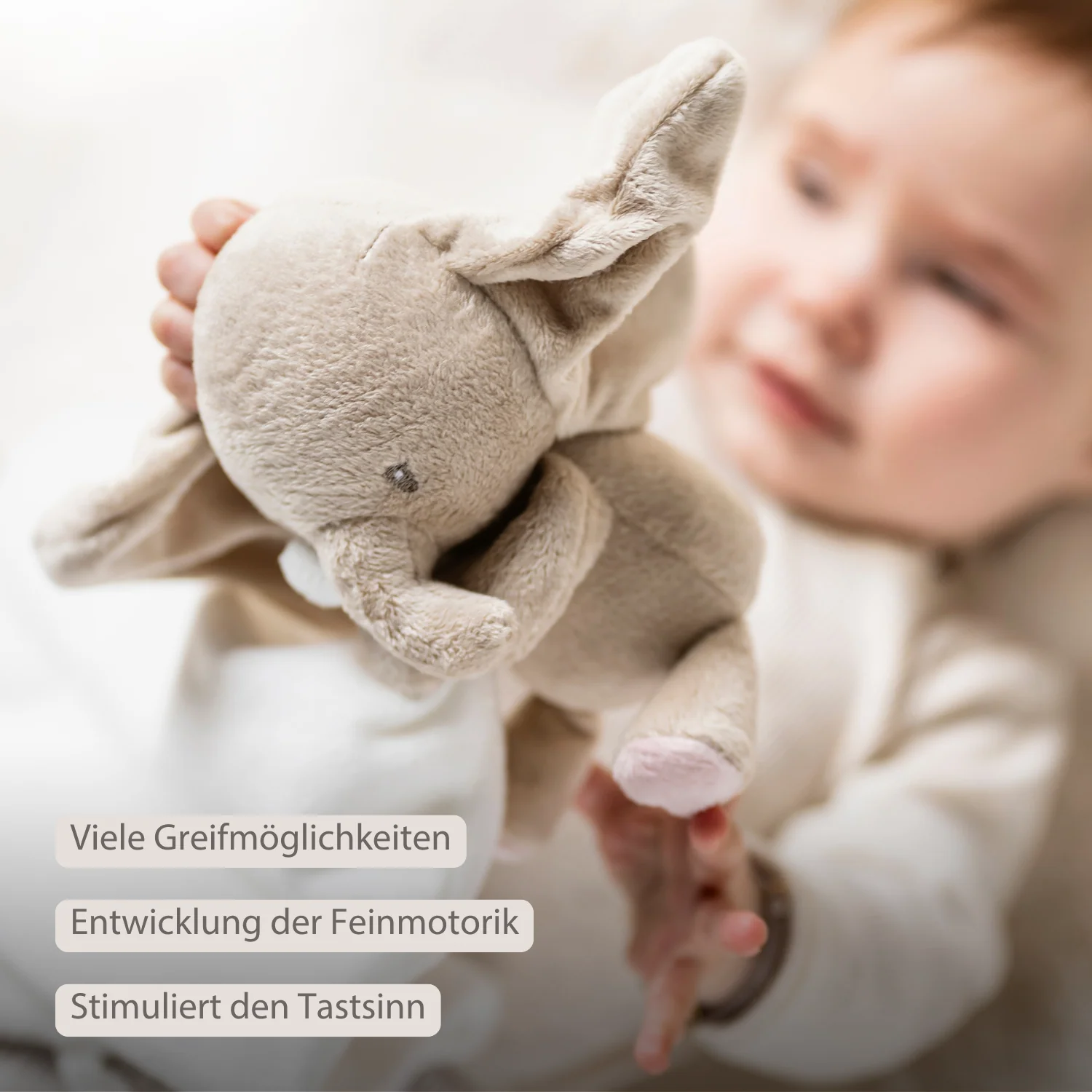 FanFan Baby Stuffed Cloth with Cuddle - 27 x 27 cm - Doudou Elephant - Off White - Image 3
