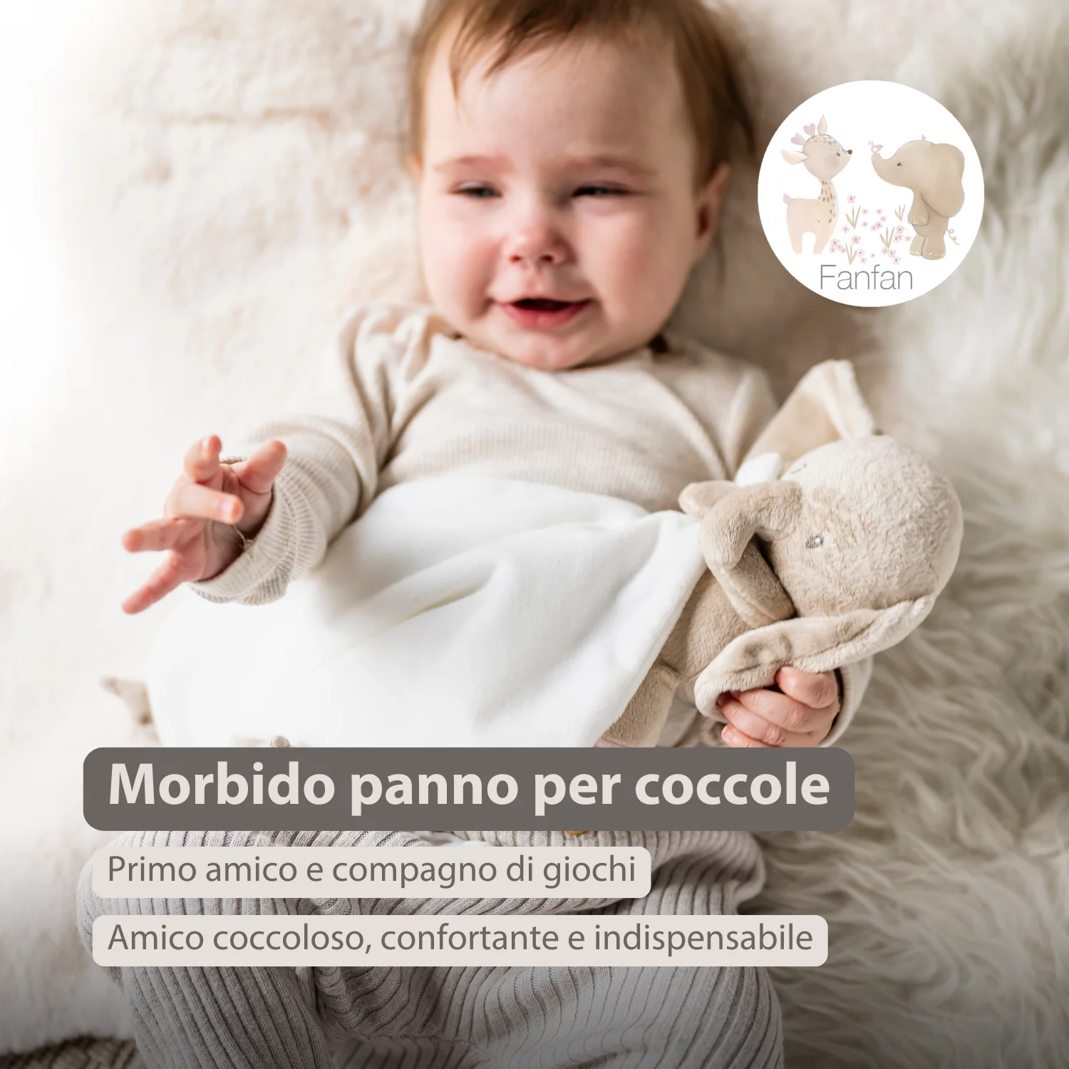 FanFan Baby Stuffed Cloth with Cuddle - 27 x 27 cm - Doudou Elephant - Off White - Image 8