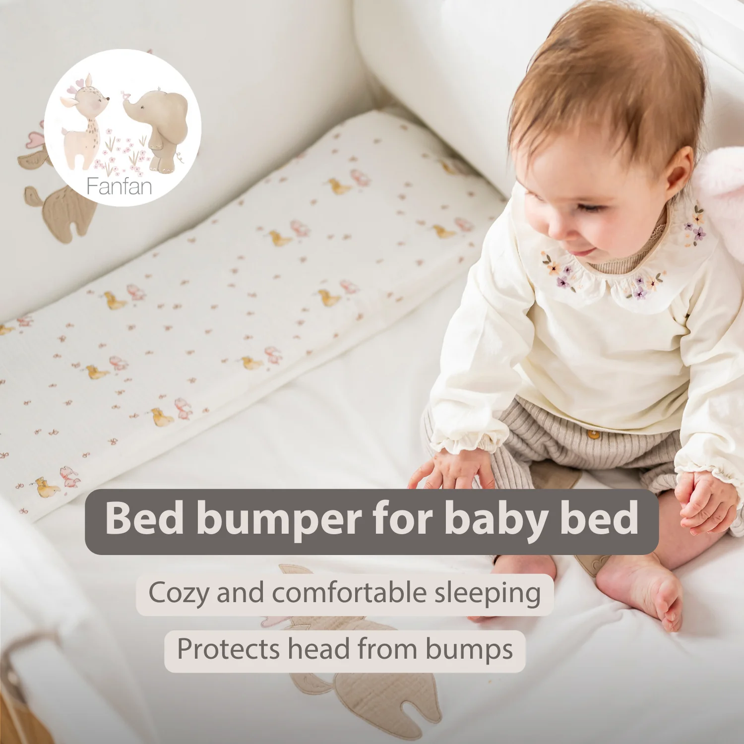FanFan Bed Bumper Soft Velour – White – 60/70 cm – Baby Bed Protection - Image 30