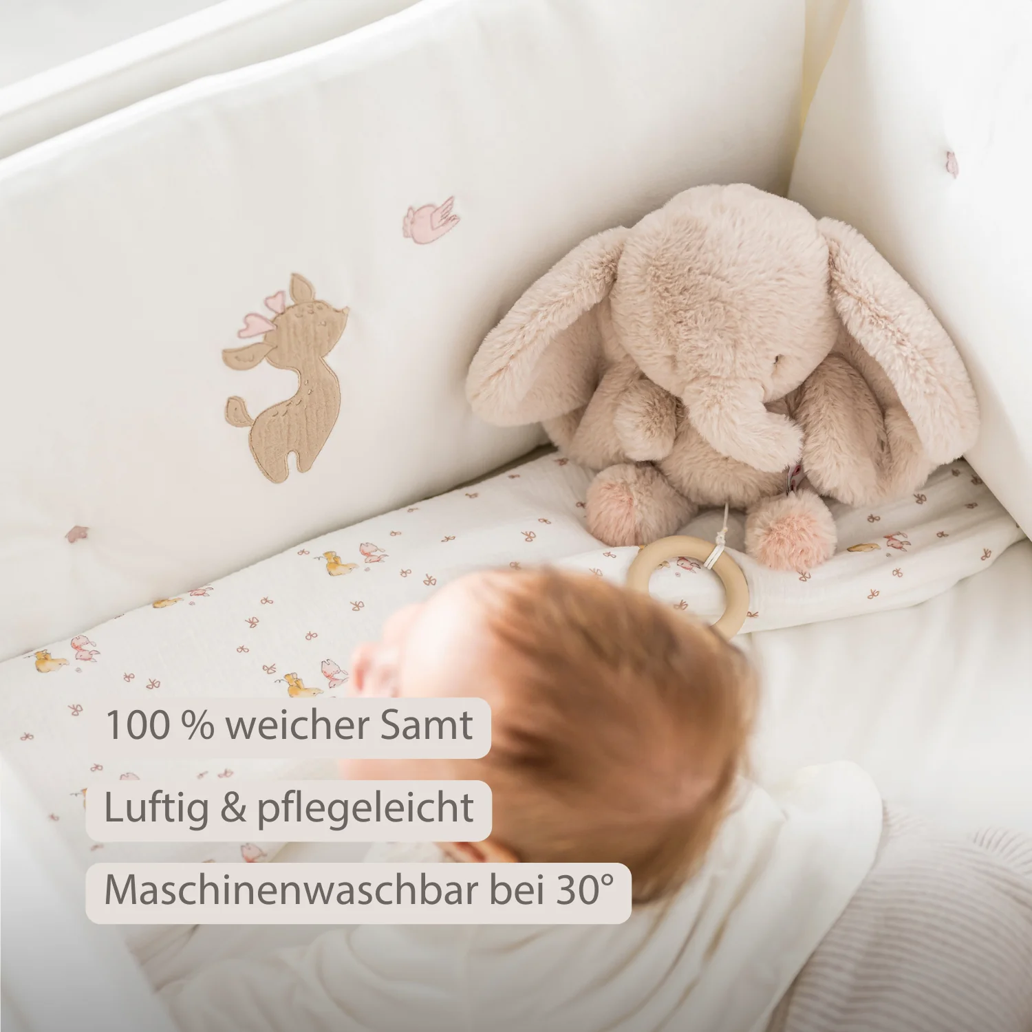 FanFan Bed Bumper Soft Velour – White – 60/70 cm – Baby Bed Protection - Image 5