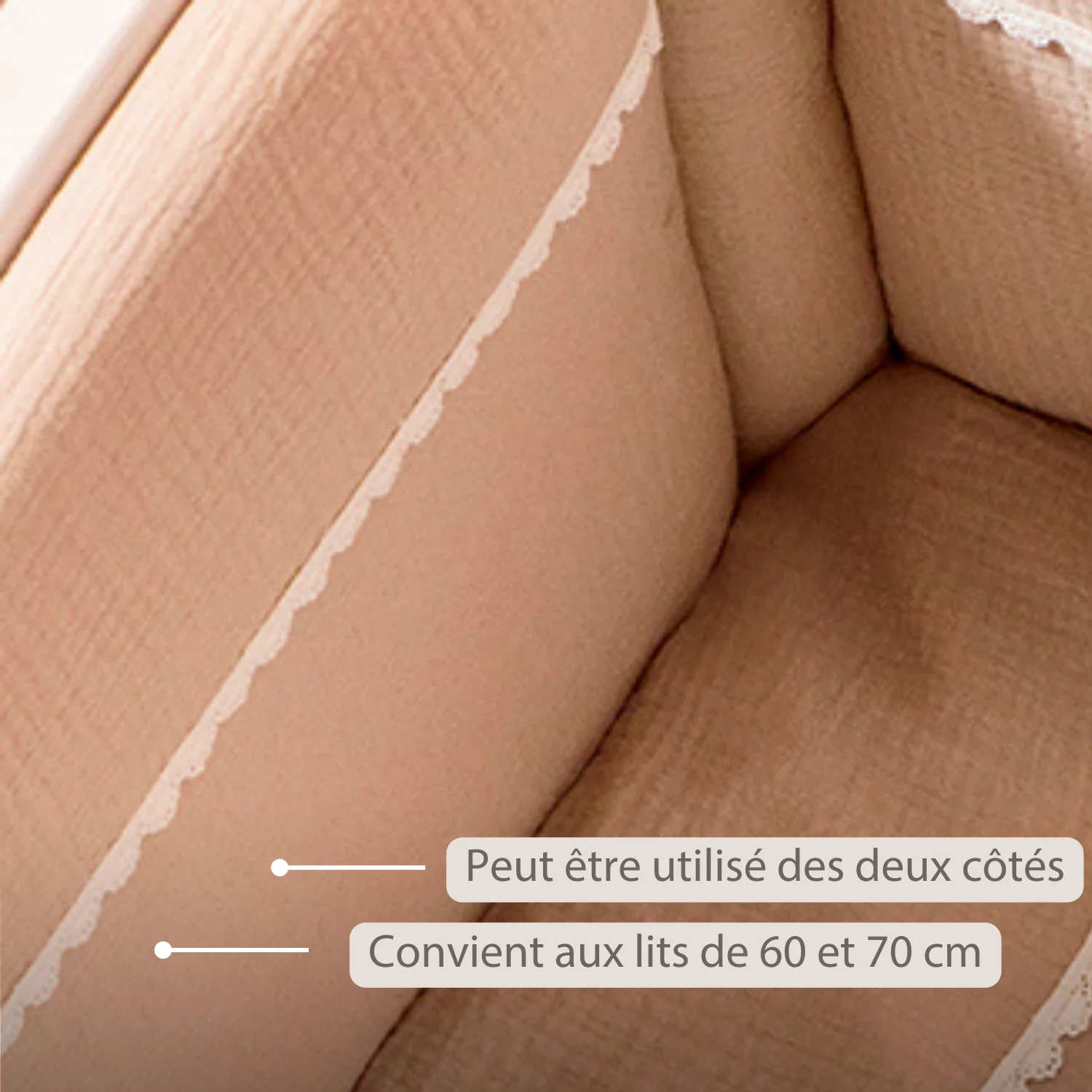 FanFan Bed Bumper Tetra Cotton – Sand – 60/70 cm – Soft Baby Bed Protection - Image 17