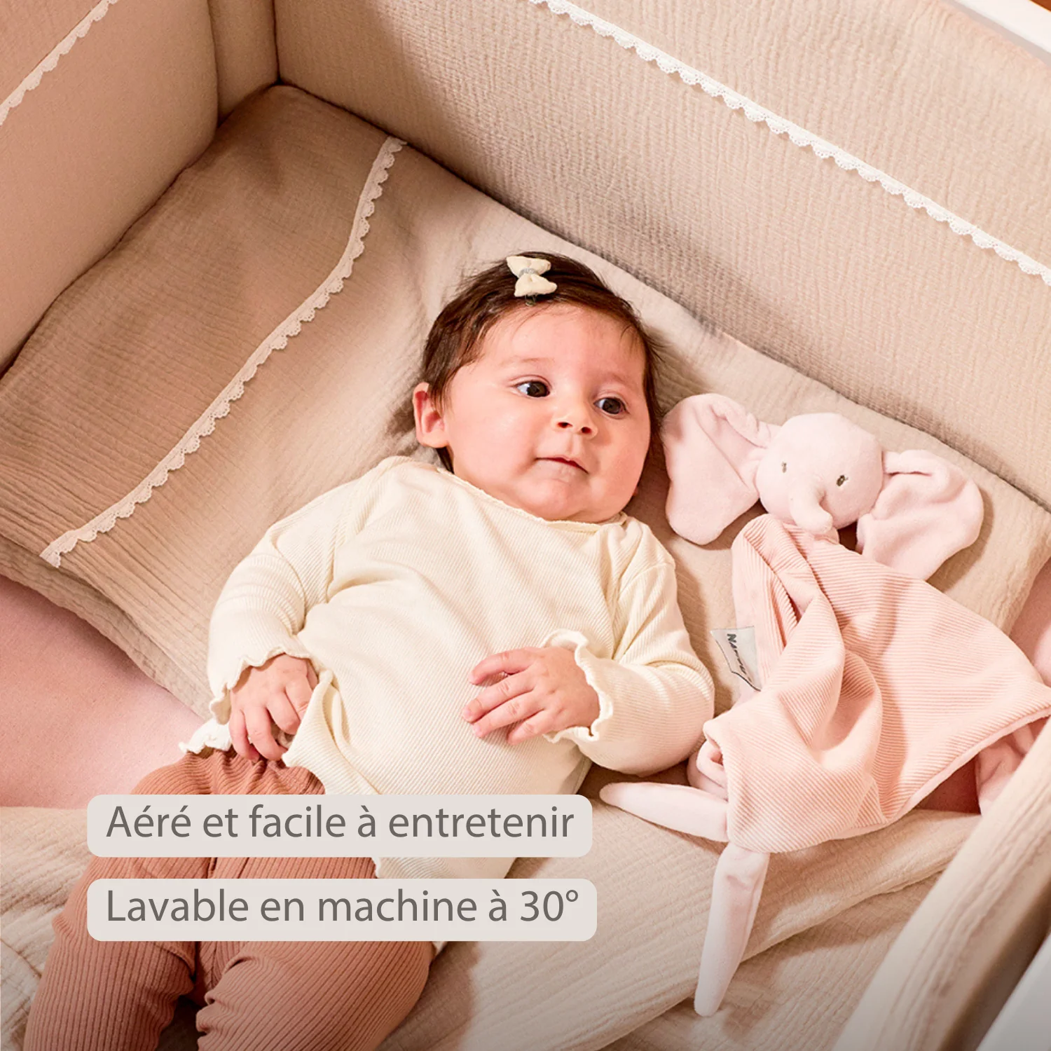 FanFan Bed Bumper Tetra Cotton – Sand – 60/70 cm – Soft Baby Bed Protection - Image 19