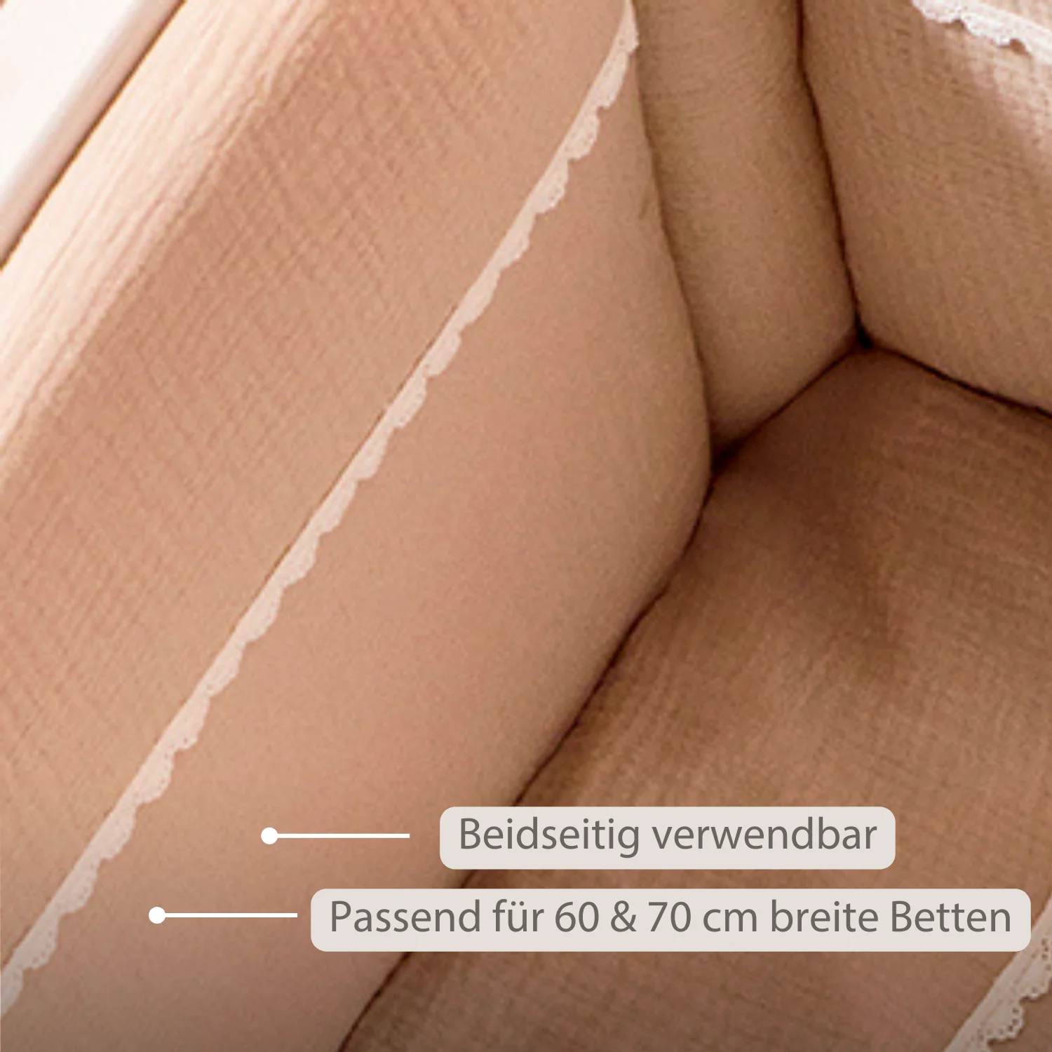 FanFan Bed Bumper Tetra Cotton – Sand – 60/70 cm – Soft Baby Bed Protection - Image 3