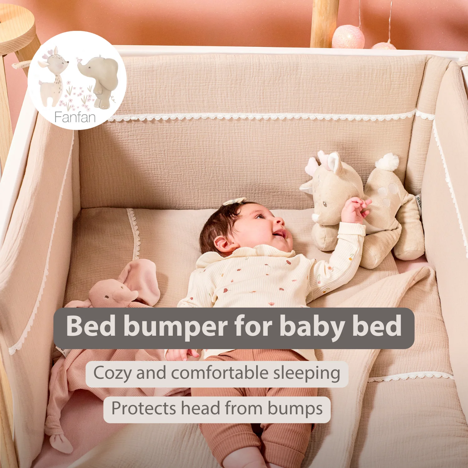 FanFan Bed Bumper Tetra Cotton – Sand – 60/70 cm – Soft Baby Bed Protection - Image 30