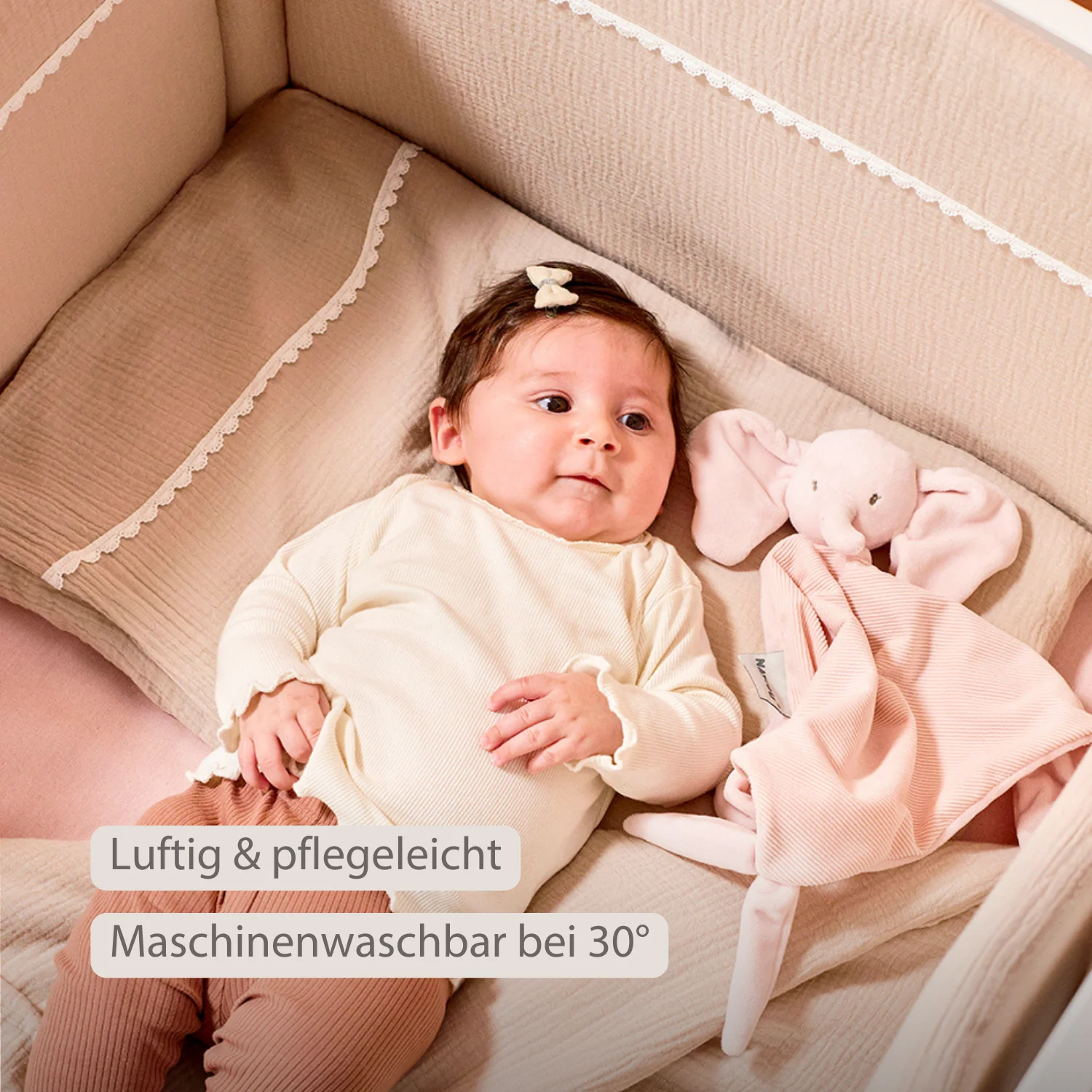 FanFan Bed Bumper Tetra Cotton – Sand – 60/70 cm – Soft Baby Bed Protection - Image 5