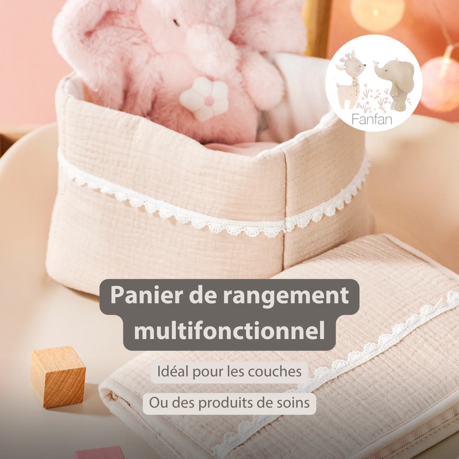 FanFan Care Basket Sand 20x20 cm – Baby Storage Basket – Tetra Cotton – Baby Accessory - Image 12