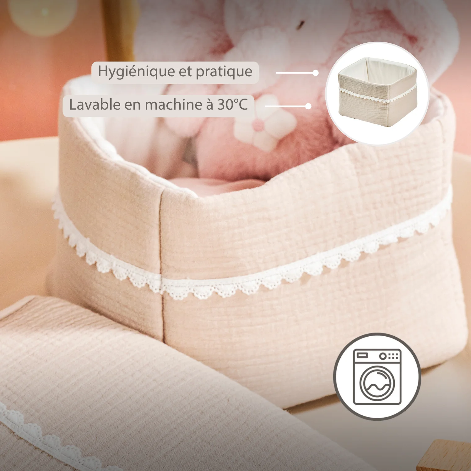 FanFan Care Basket Sand 20x20 cm – Baby Storage Basket – Tetra Cotton – Baby Accessory - Image 13