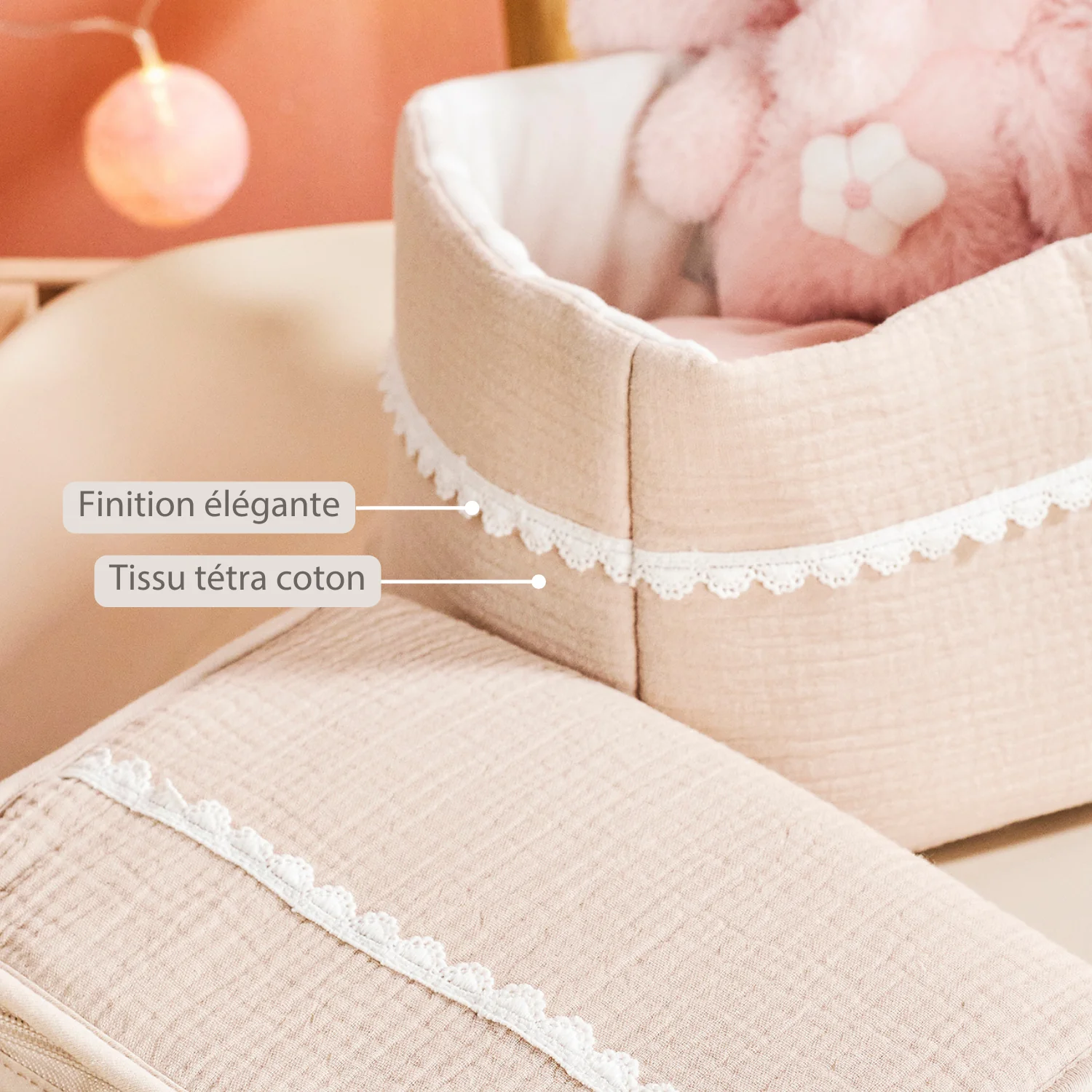 FanFan Care Basket Sand 20x20 cm – Baby Storage Basket – Tetra Cotton – Baby Accessory - Image 14