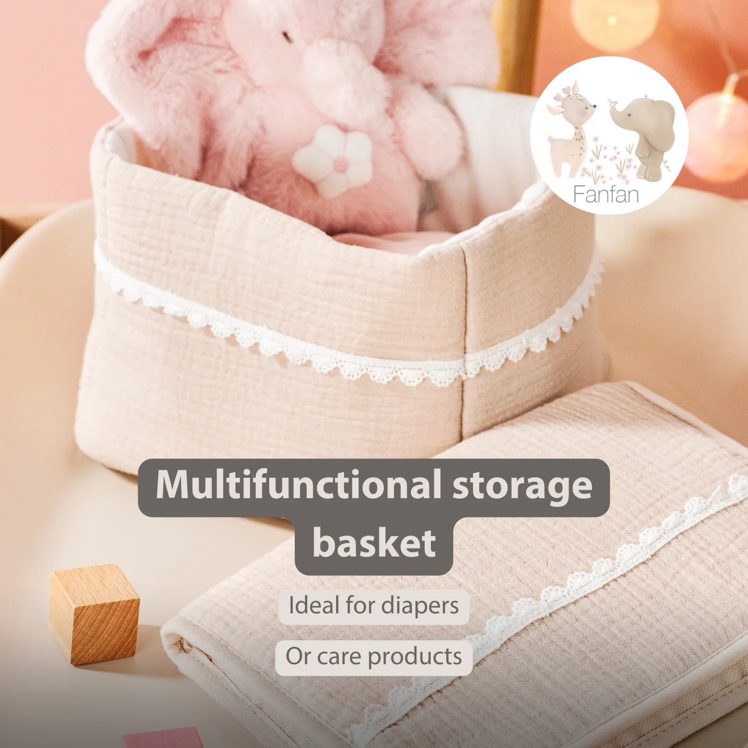 FanFan Care Basket Sand 20x20 cm – Baby Storage Basket – Tetra Cotton – Baby Accessory - Image 22