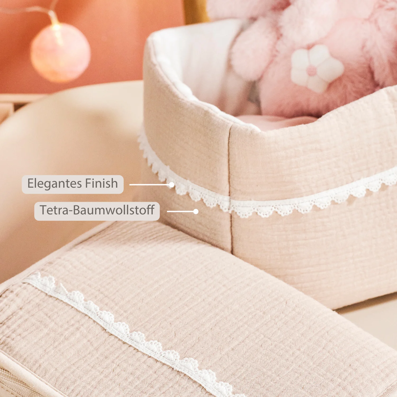 FanFan Care Basket Sand 20x20 cm – Baby Storage Basket – Tetra Cotton – Baby Accessory - Image 4