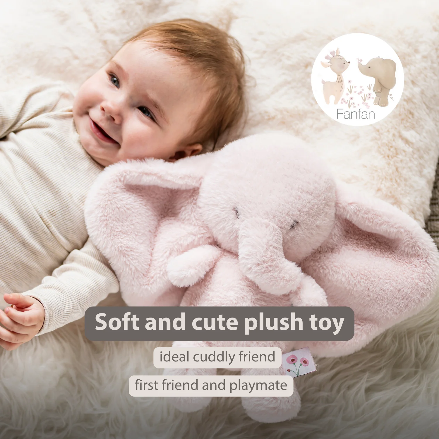 FanFan Cuddle Elephant – 30 cm – Soft Baby Plush Toy – Pink - Image 30
