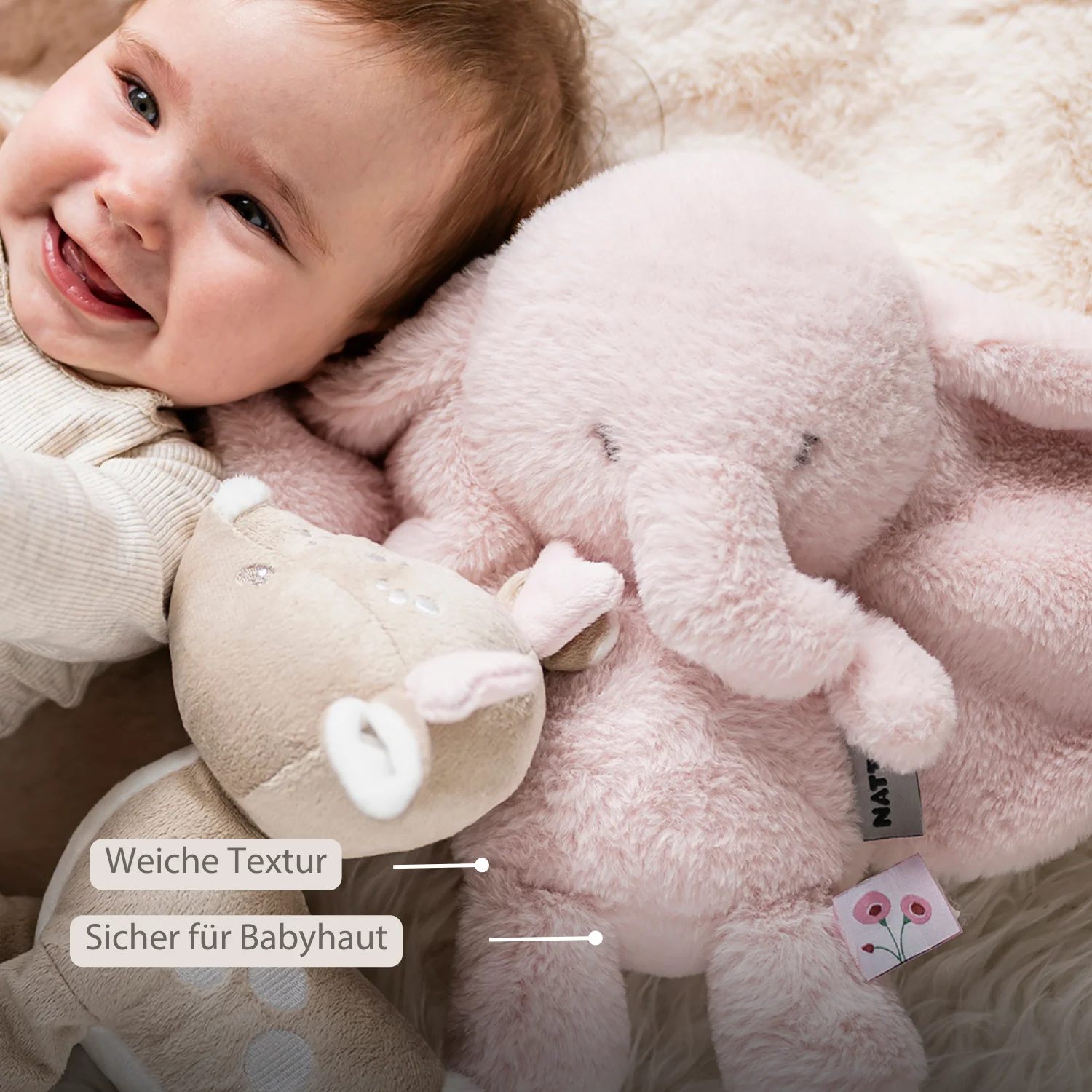 FanFan Cuddle Elephant – 30 cm – Soft Baby Plush Toy – Pink - Image 5