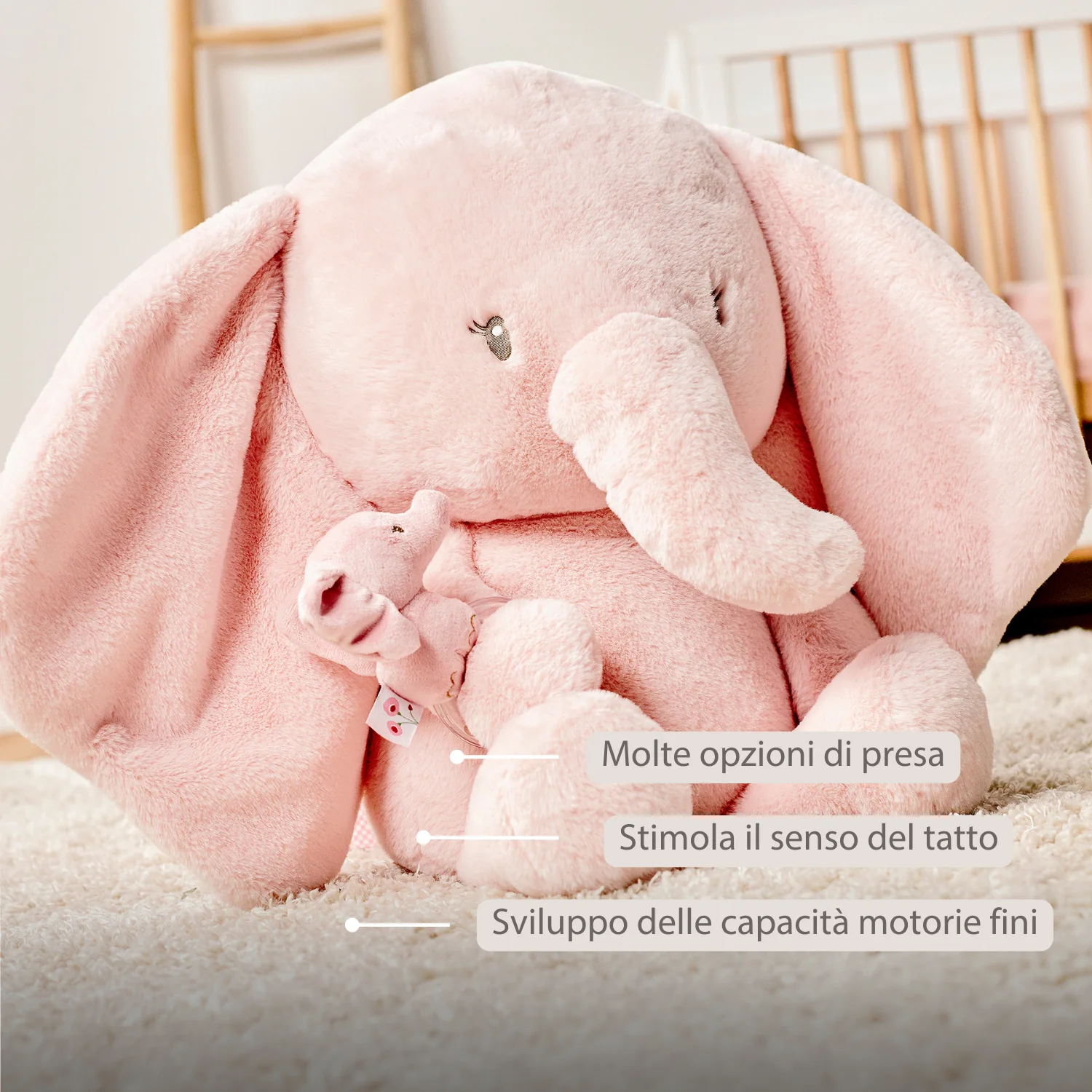 FanFan Maxi Cuddle Elephant – 60 cm – Soft Baby Plush – Pink - Image 10