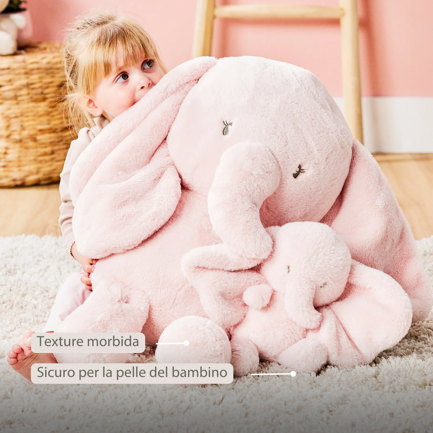 FanFan Maxi Cuddle Elephant – 60 cm – Soft Baby Plush – Pink - Image 12