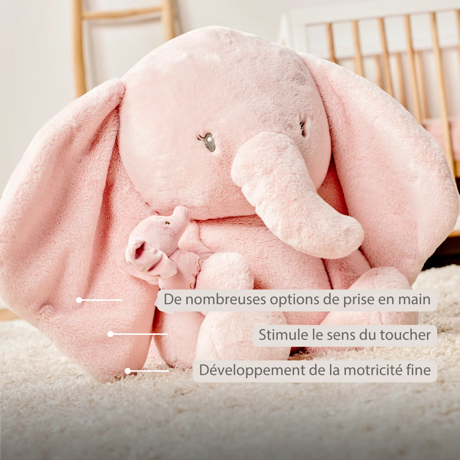 FanFan Maxi Cuddle Elephant – 60 cm – Soft Baby Plush – Pink - Image 17