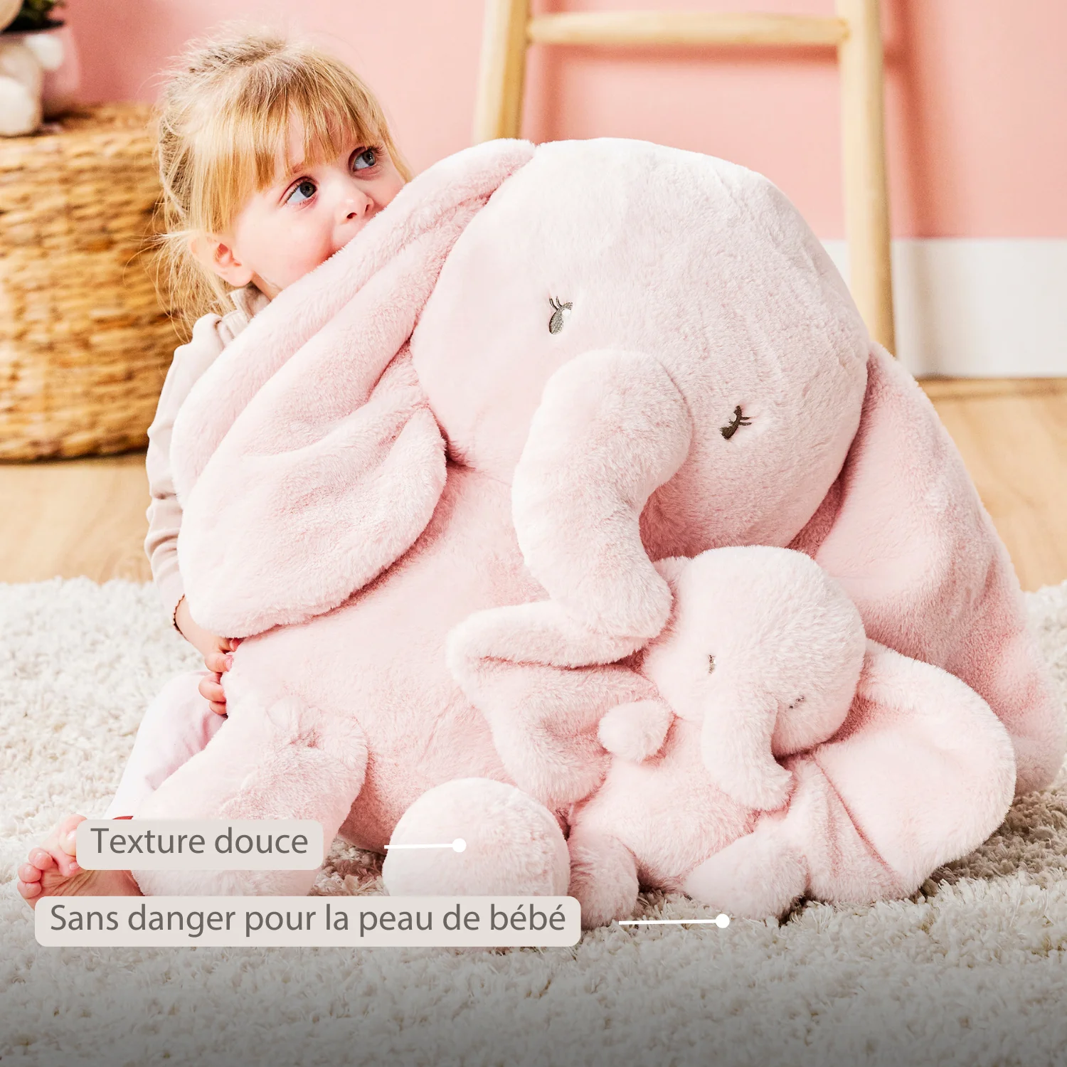 FanFan Maxi Cuddle Elephant – 60 cm – Soft Baby Plush – Pink - Image 19