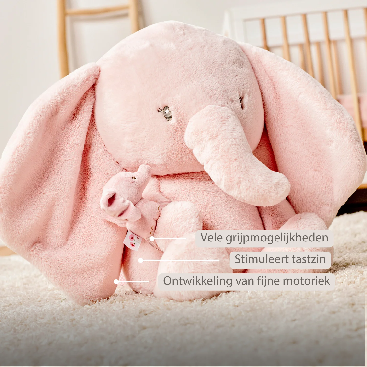 FanFan Maxi Cuddle Elephant – 60 cm – Soft Baby Plush – Pink - Image 24