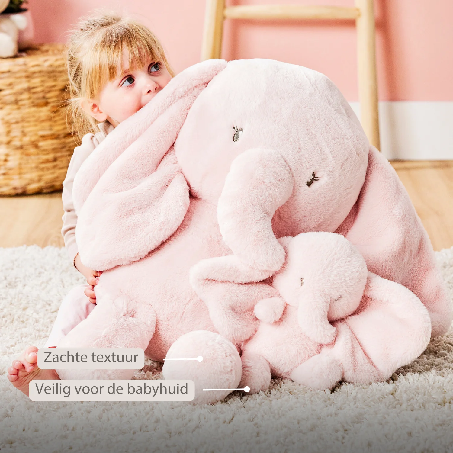 FanFan Maxi Cuddle Elephant – 60 cm – Soft Baby Plush – Pink - Image 26
