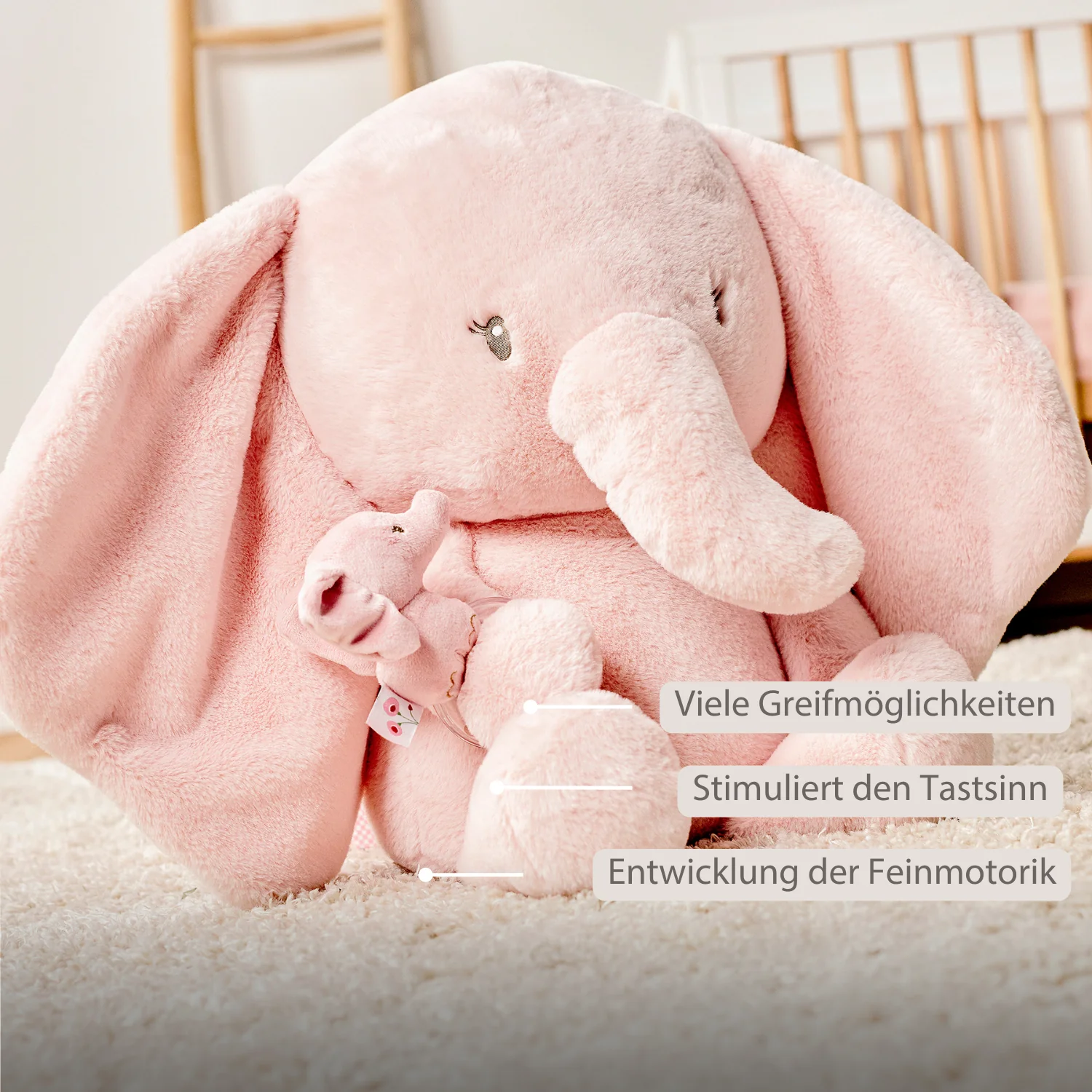 FanFan Maxi Cuddle Elephant – 60 cm – Soft Baby Plush – Pink - Image 3