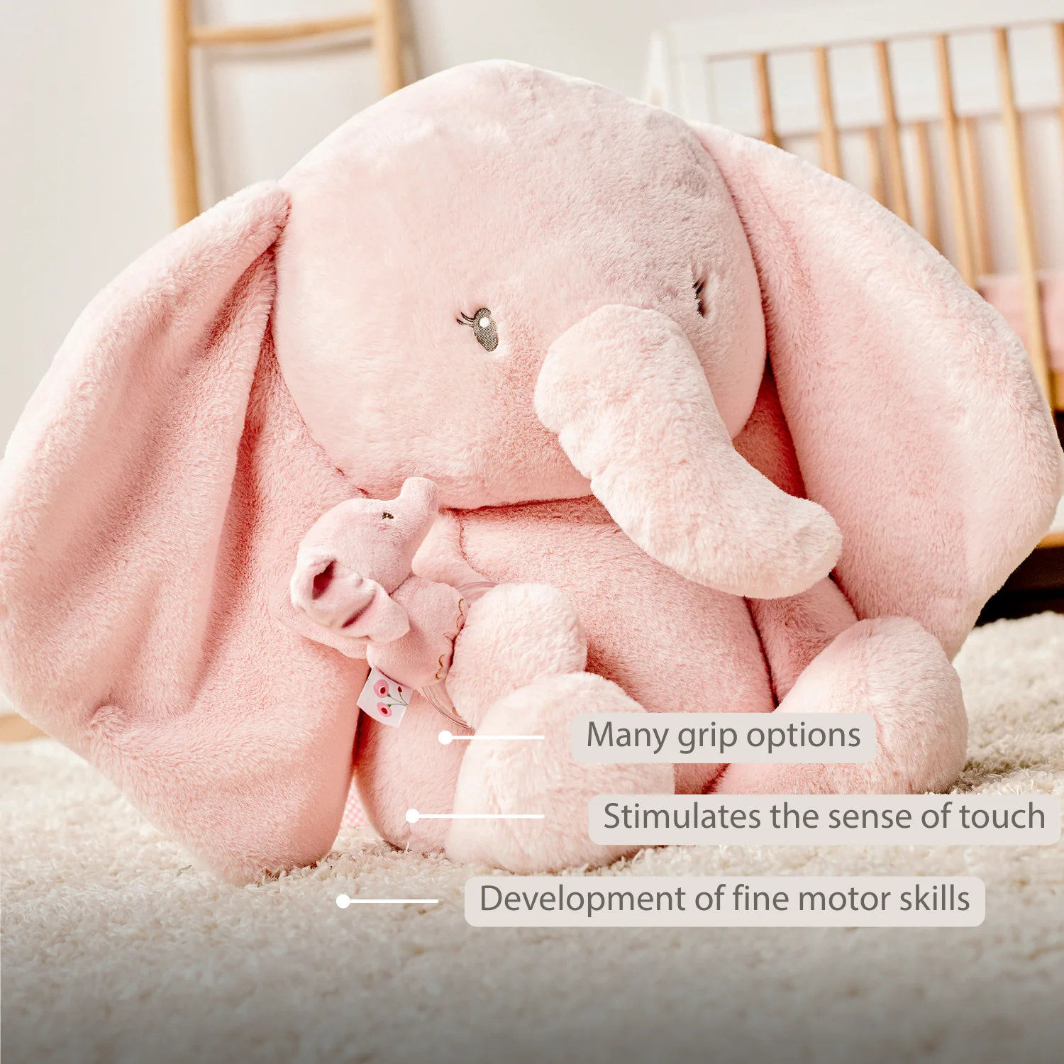 FanFan Maxi Cuddle Elephant – 60 cm – Soft Baby Plush – Pink - Image 31