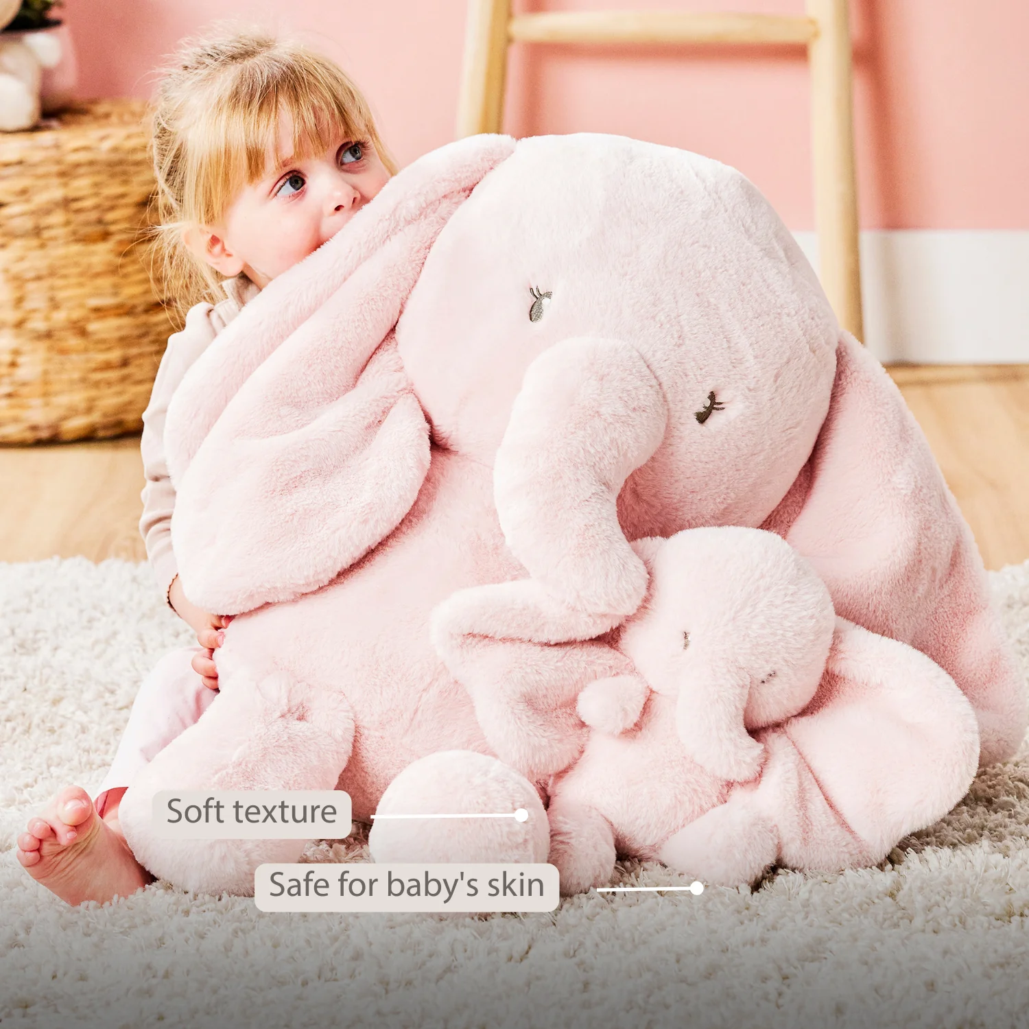 FanFan Maxi Cuddle Elephant – 60 cm – Soft Baby Plush – Pink - Image 33