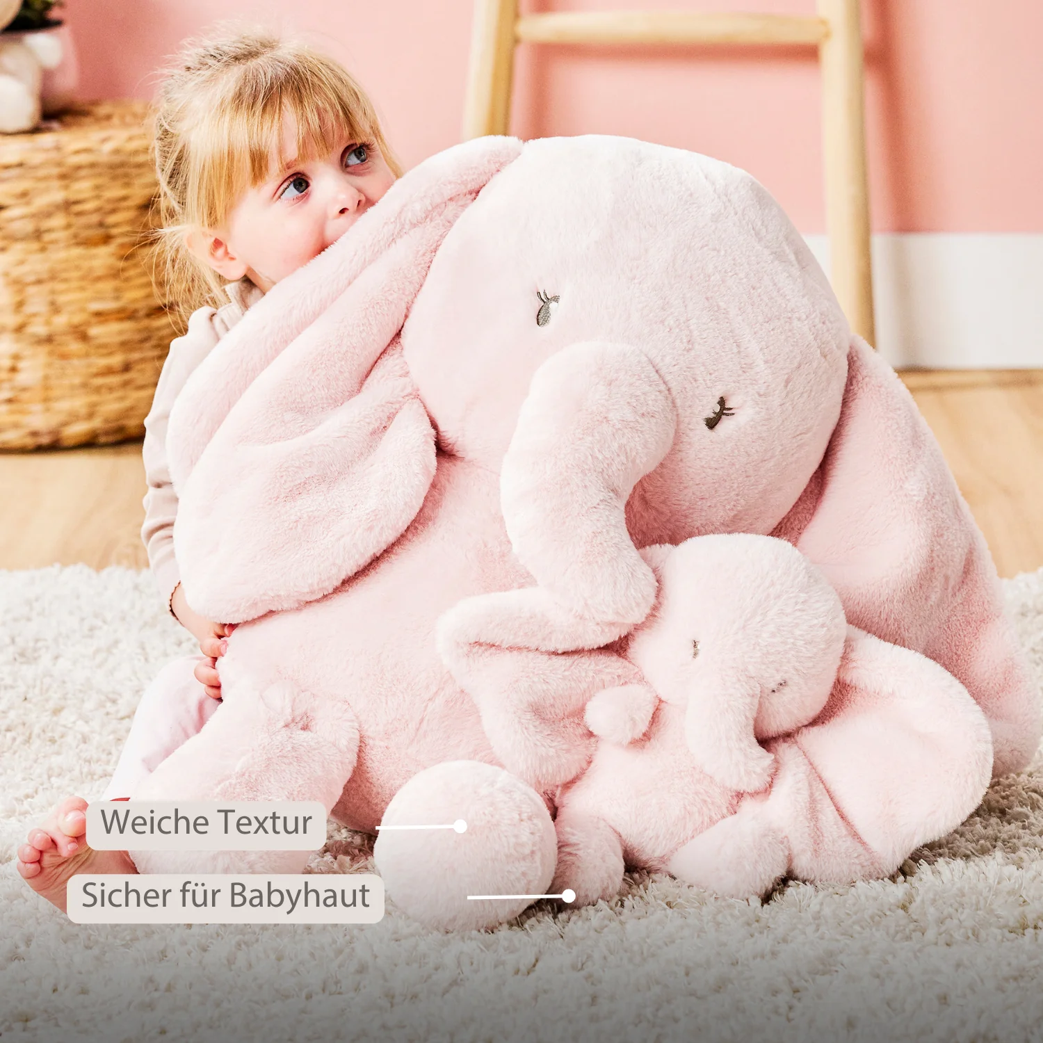 FanFan Maxi Cuddle Elephant – 60 cm – Soft Baby Plush – Pink - Image 5