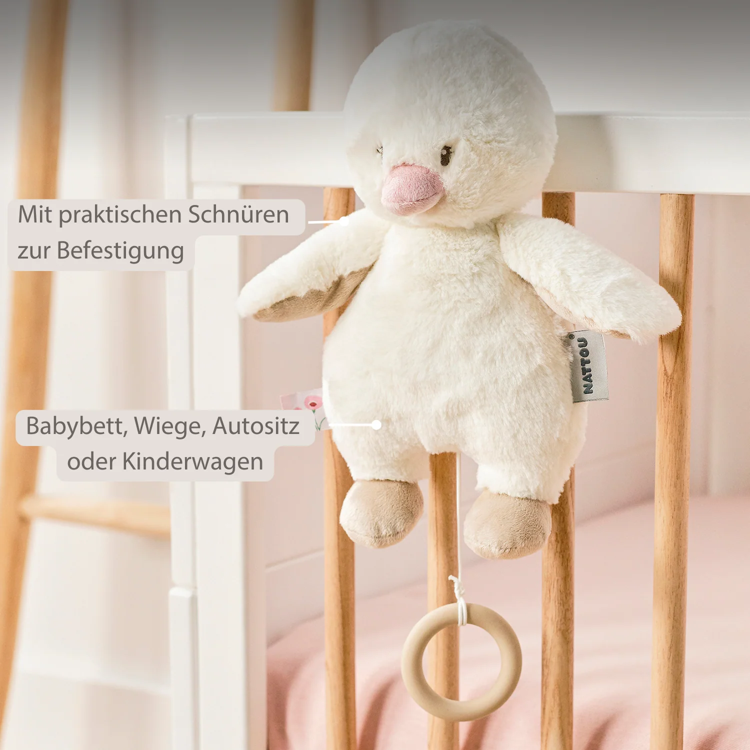 FanFan Music Cuddle Duck – 30 cm – Soft Plush Toy with Music – Off-White - Image 12