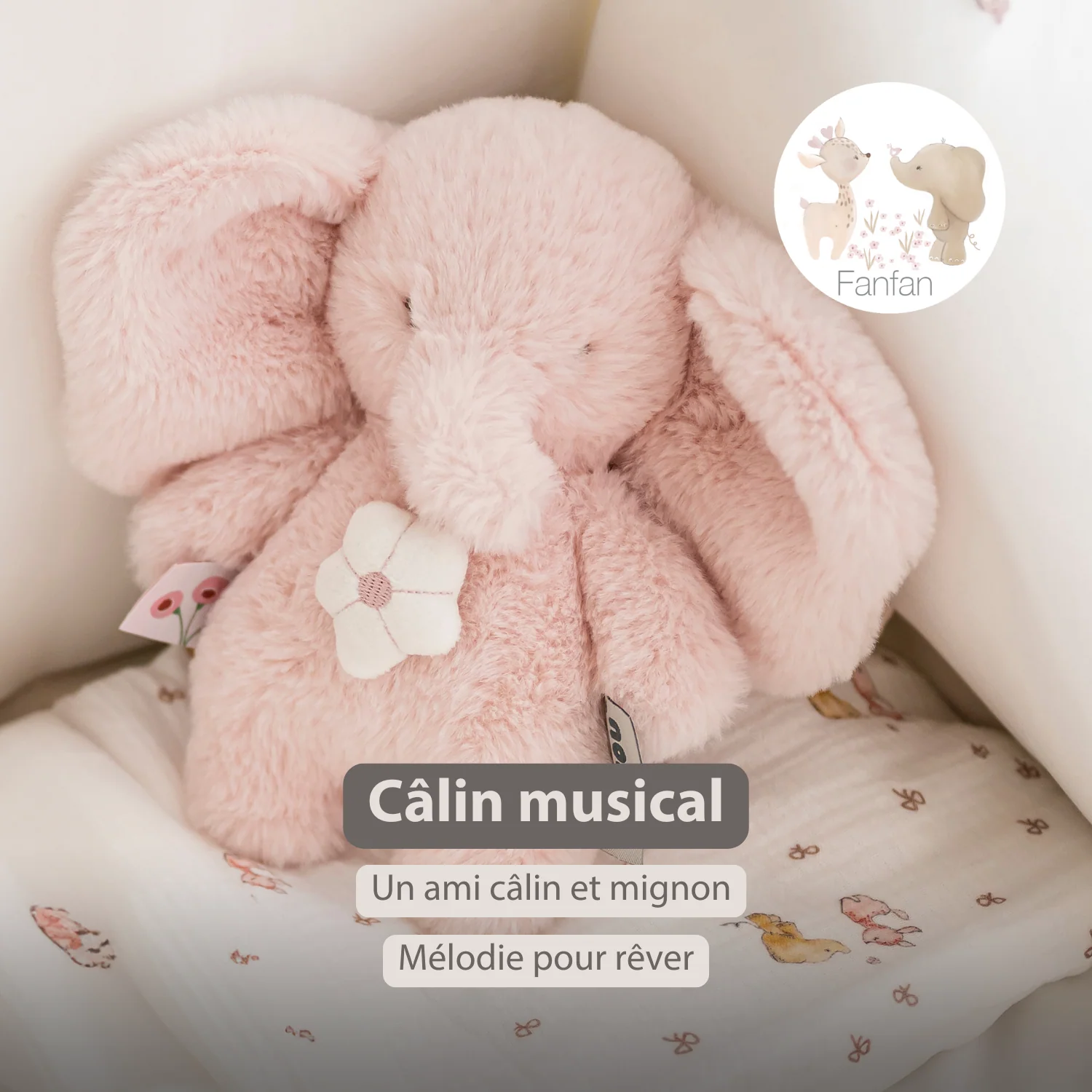 FanFan Musical Cuddle Toy Elephant – 20 cm – Soft Plush with Music – Pink - Image 16