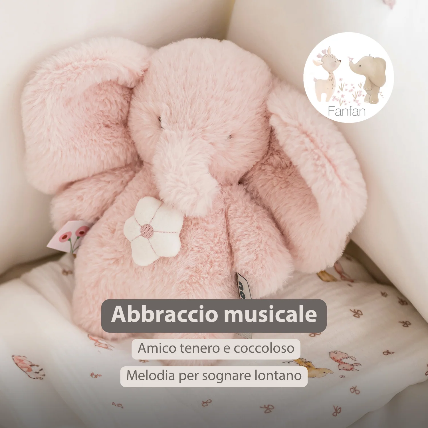 FanFan Musical Cuddle Toy Elephant – 20 cm – Soft Plush with Music – Pink - Image 9