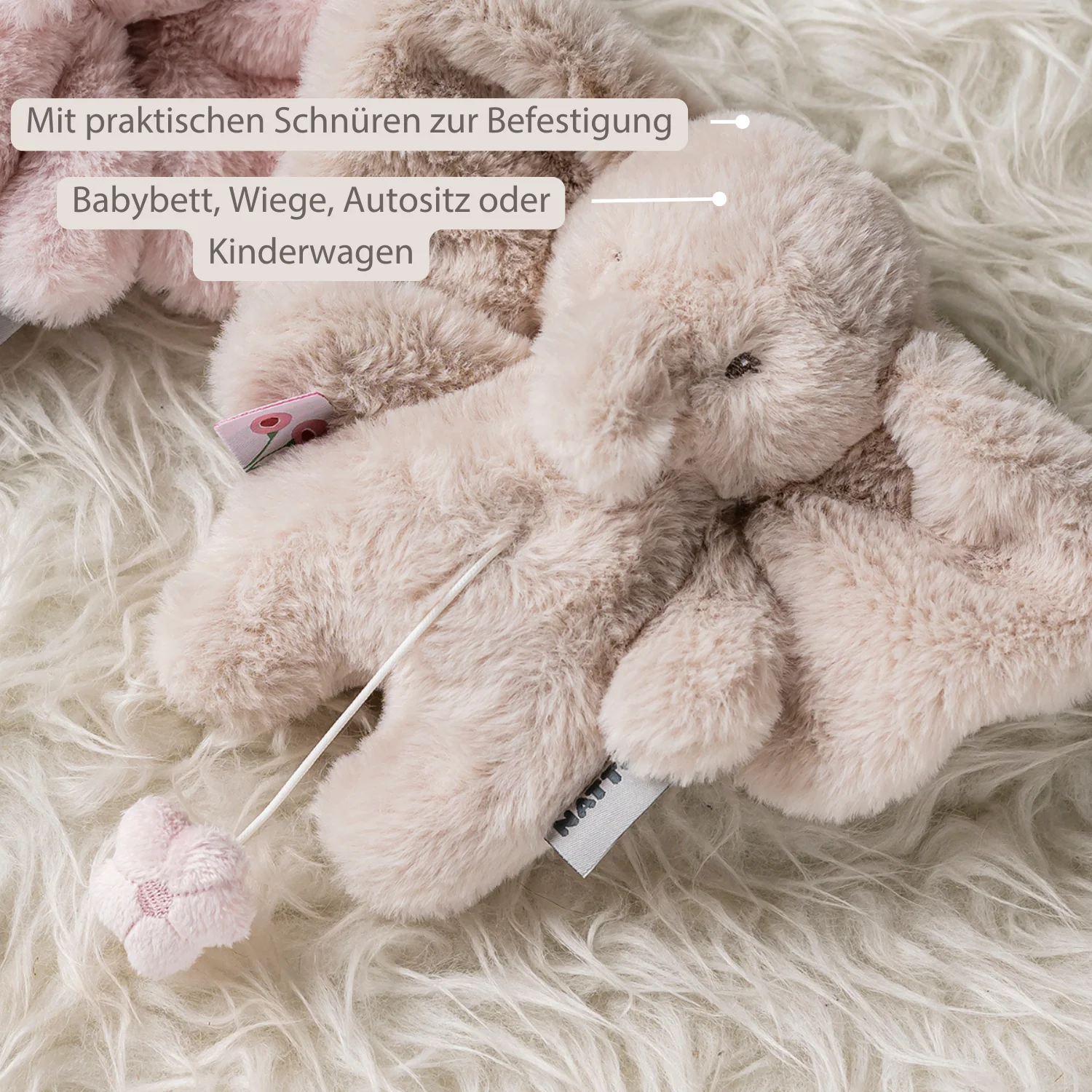 FanFan Musical Cuddle Toy Elephant - 20 cm - Soft Plush with Music - Sand - Image 5