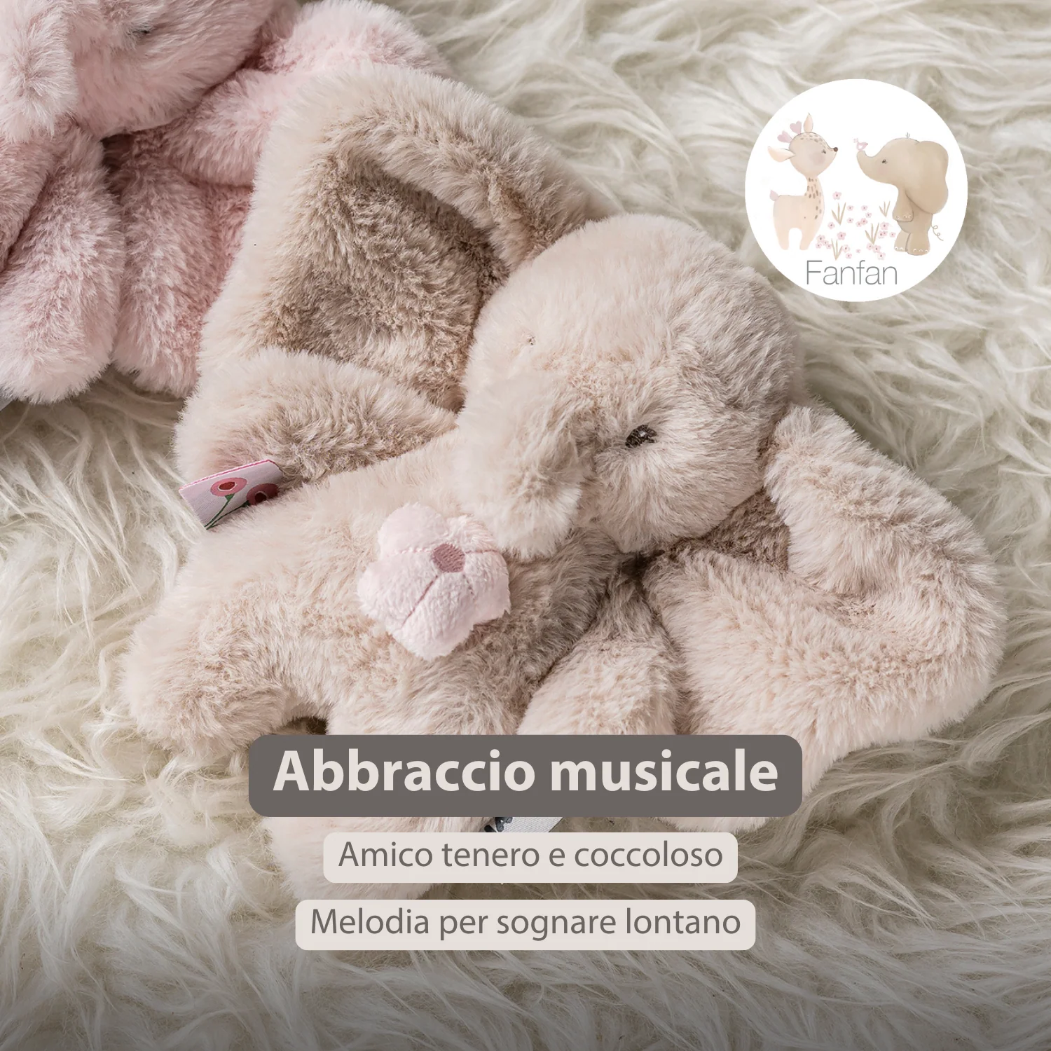 FanFan Musical Cuddle Toy Elephant - 20 cm - Soft Plush with Music - Sand - Image 9