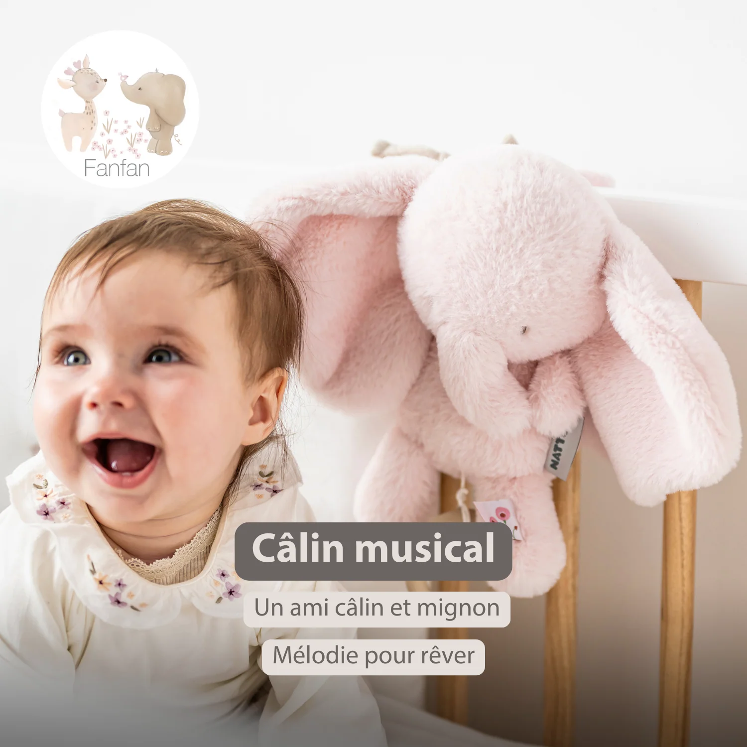 FanFan Musical Cuddle Toy Elephant - 25 cm - Soft Plush with Music - Pink - Image 16